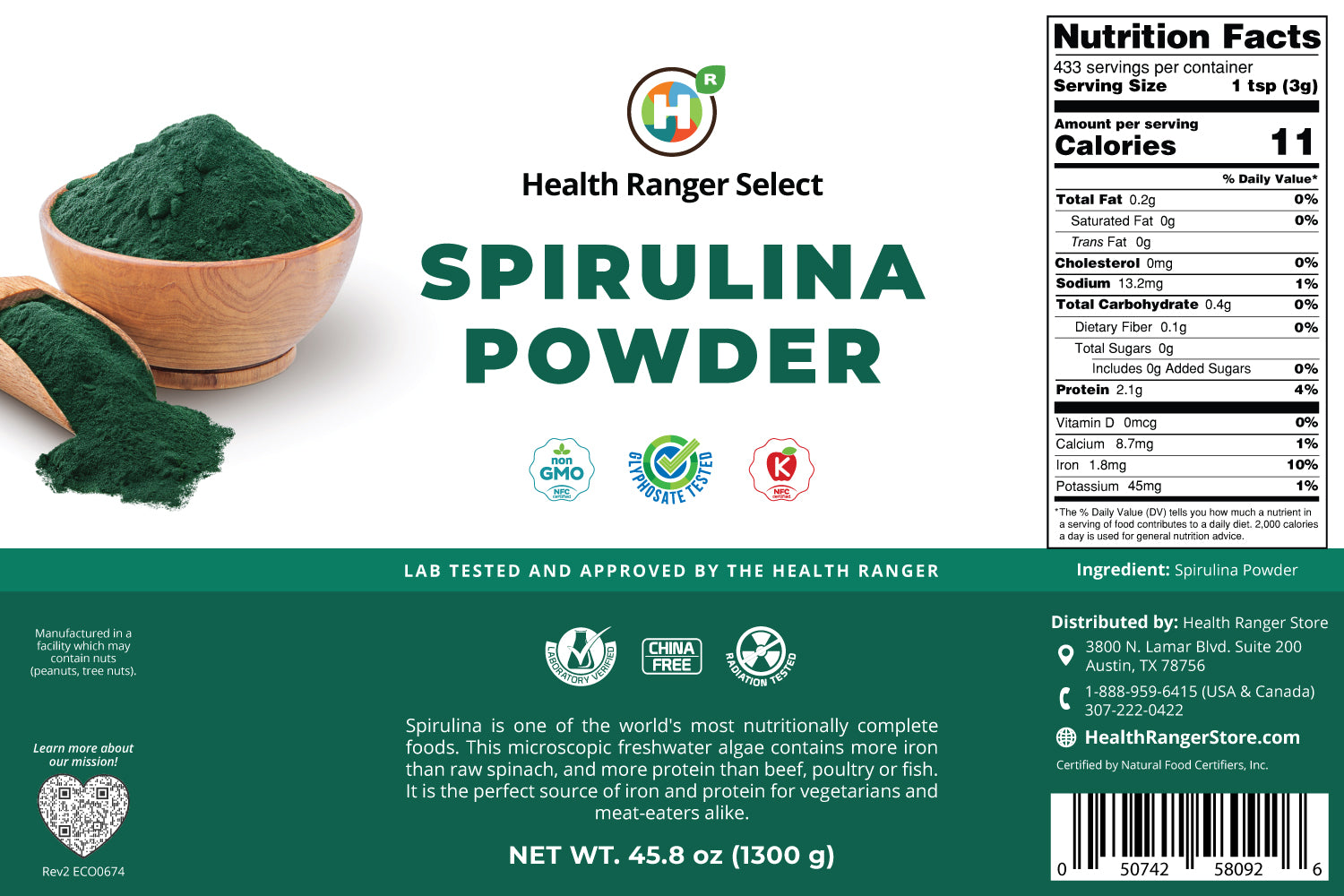Health Ranger Select Spirulina Powder 1300g,