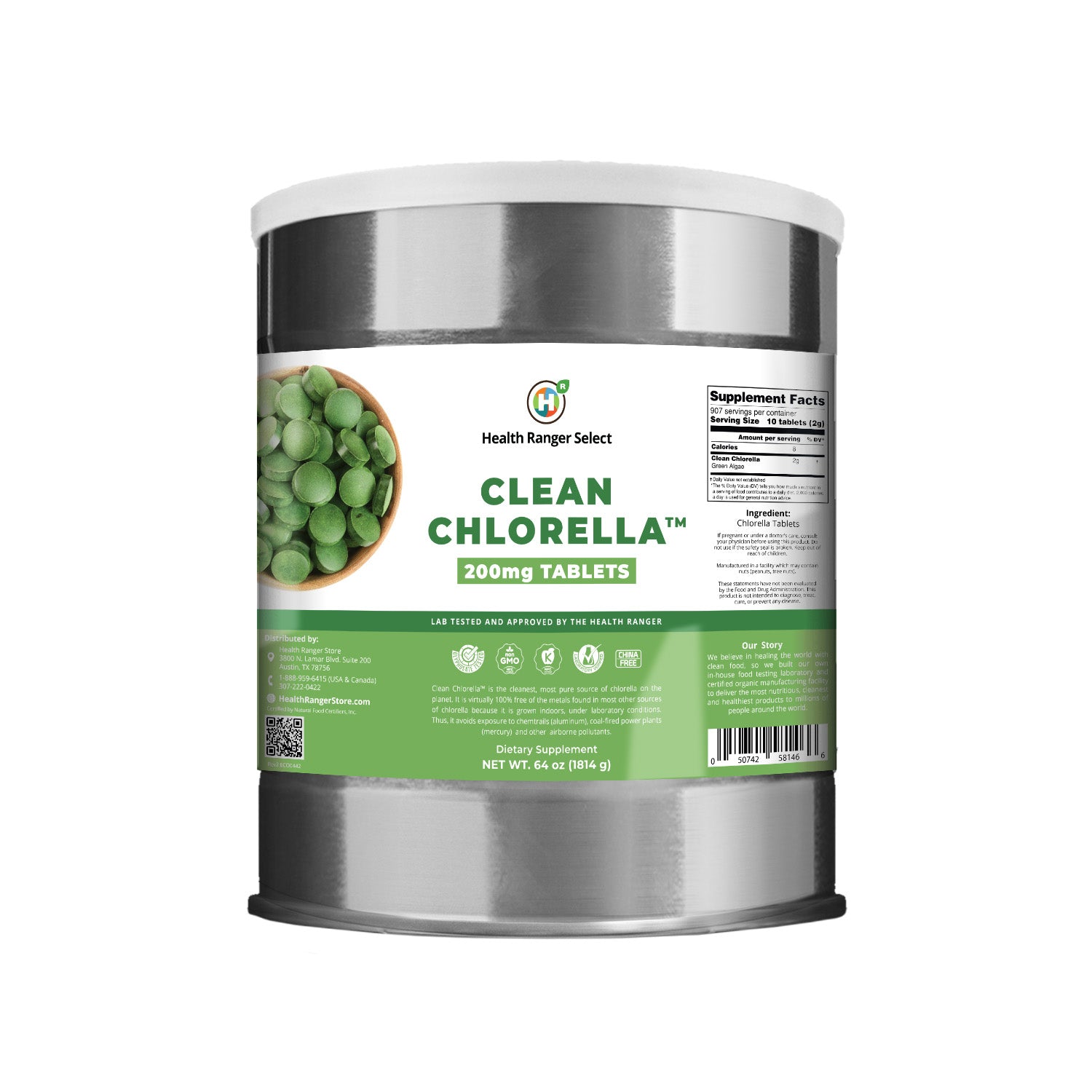 Clean Chlorella 200mg Tablets (64oz, 1814g)