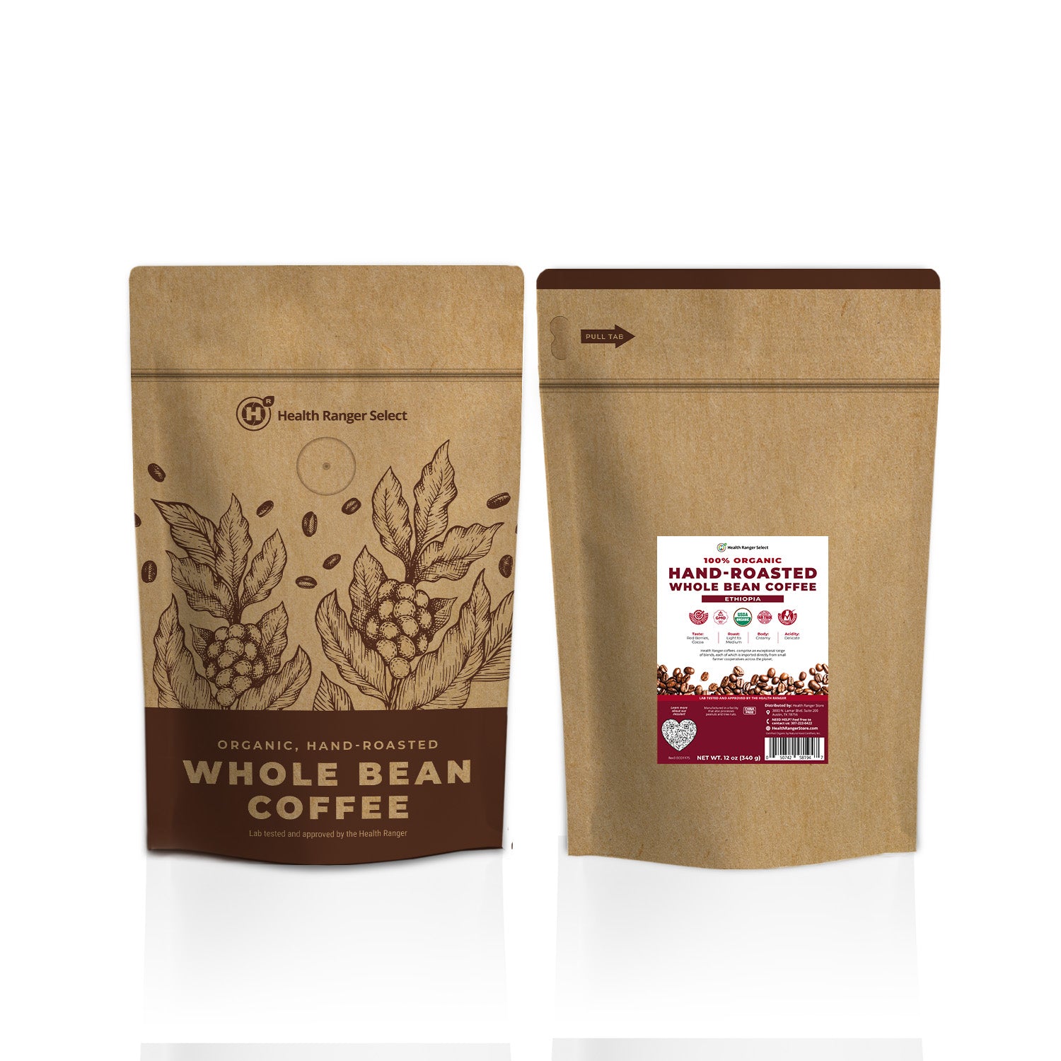 100% Organic Hand-Roasted Whole Bean Coffee (Ethiopia) 12oz, 340g