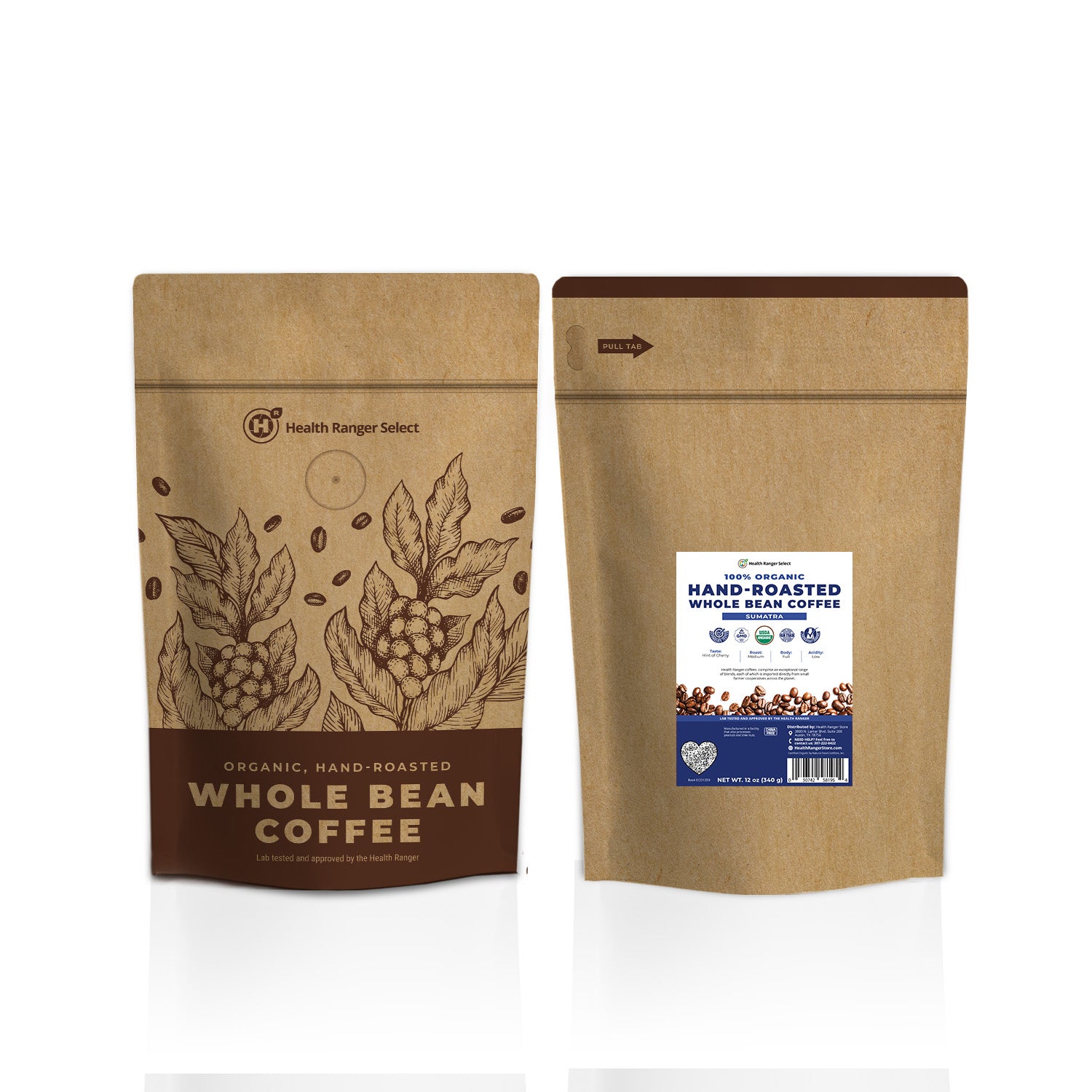 100% Organic Hand-Roasted Whole Bean Coffee (Sumatra) 12oz, 340g