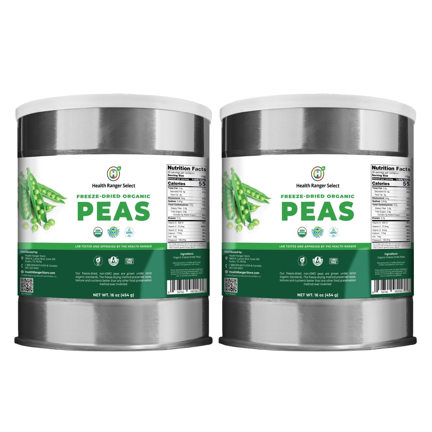 Freeze Dried Organic Peas (16oz,