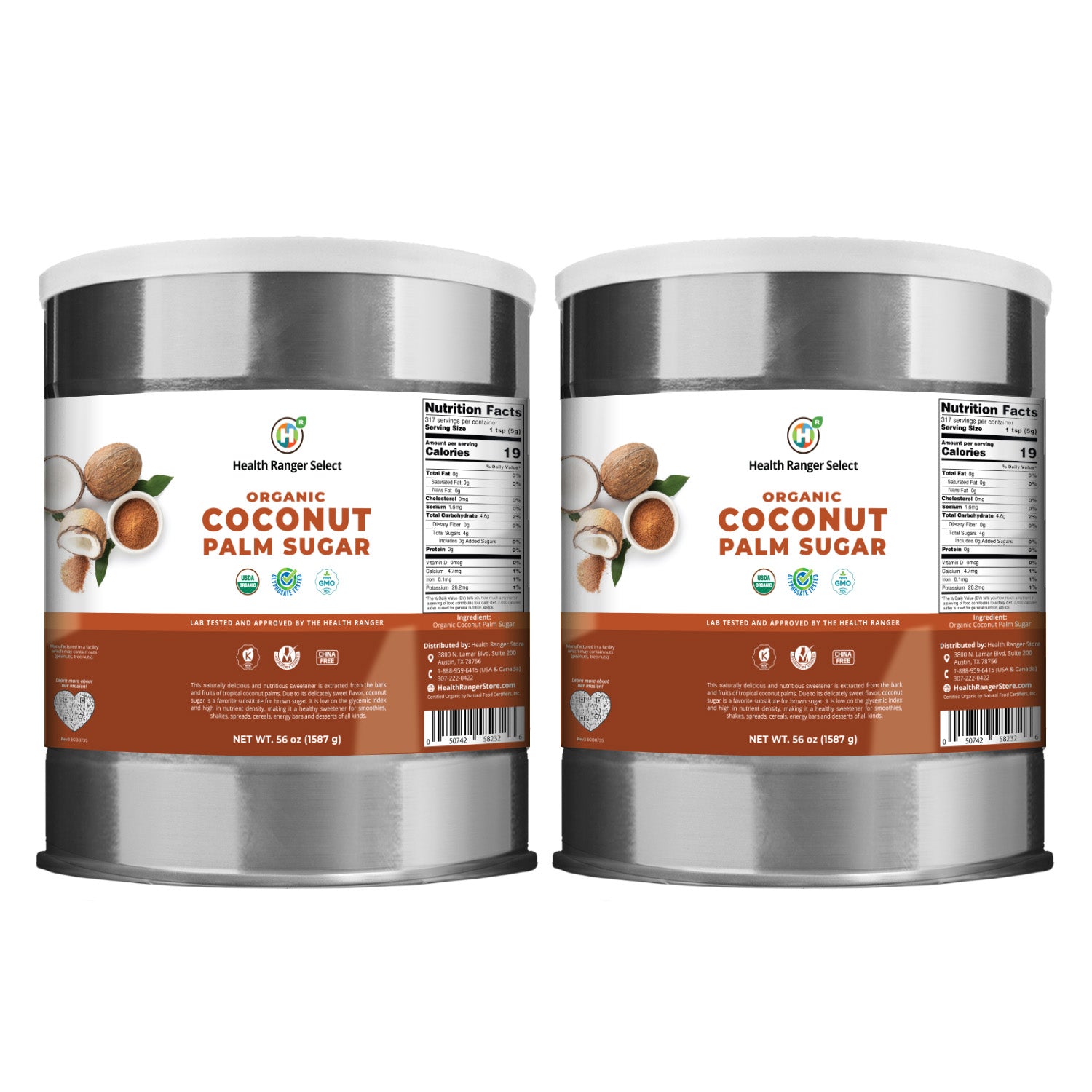 Organic Coconut Palm Sugar 56 oz (#10 can, 1587g) (2-Pack) – Health ...