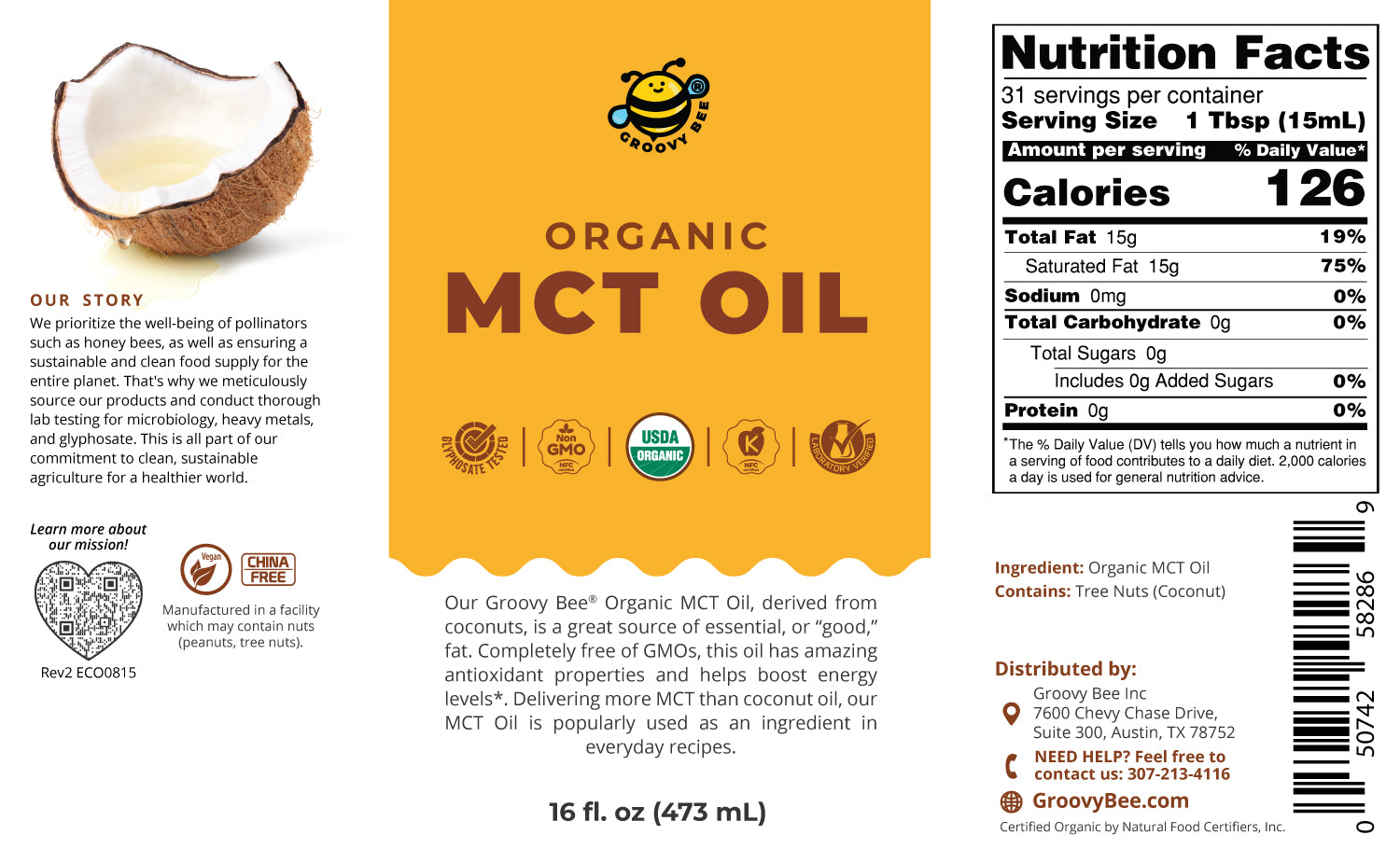 Groovy Bee® Organic MCT Oil 16 fl oz (473ml)