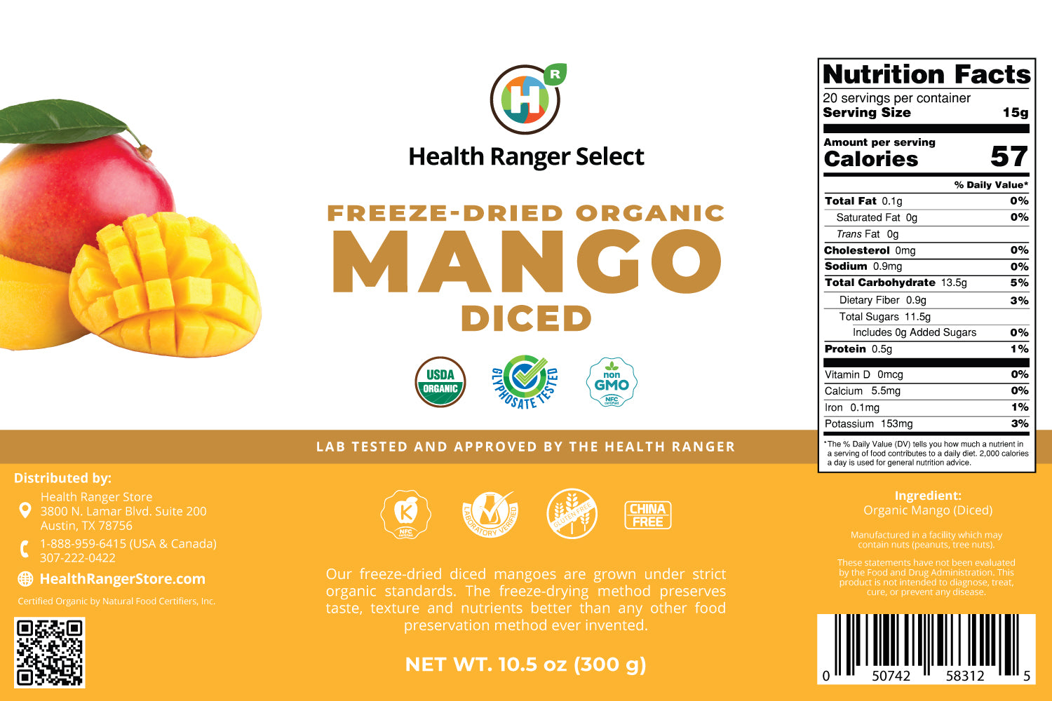 Freeze-Dried Organic Mango Diced (10.5oz, 