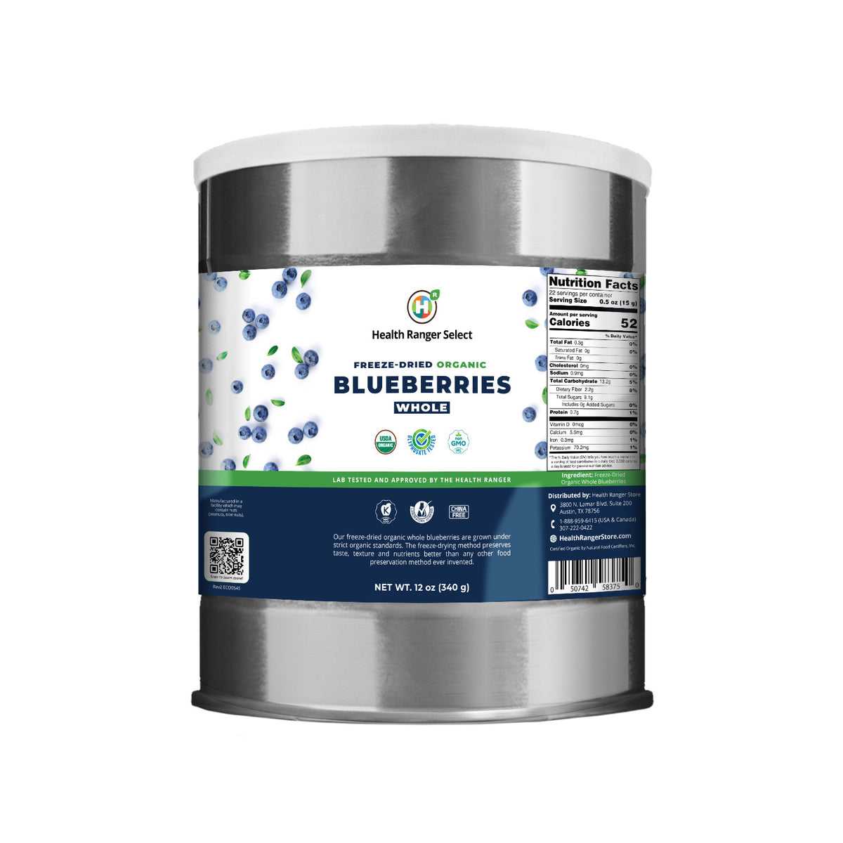 Freeze-Dried Organic Whole Blueberries (12oz,