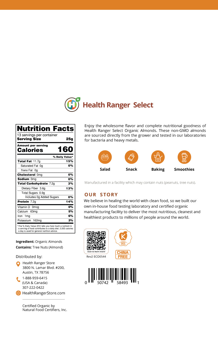 Organic Almonds 12oz (340g)