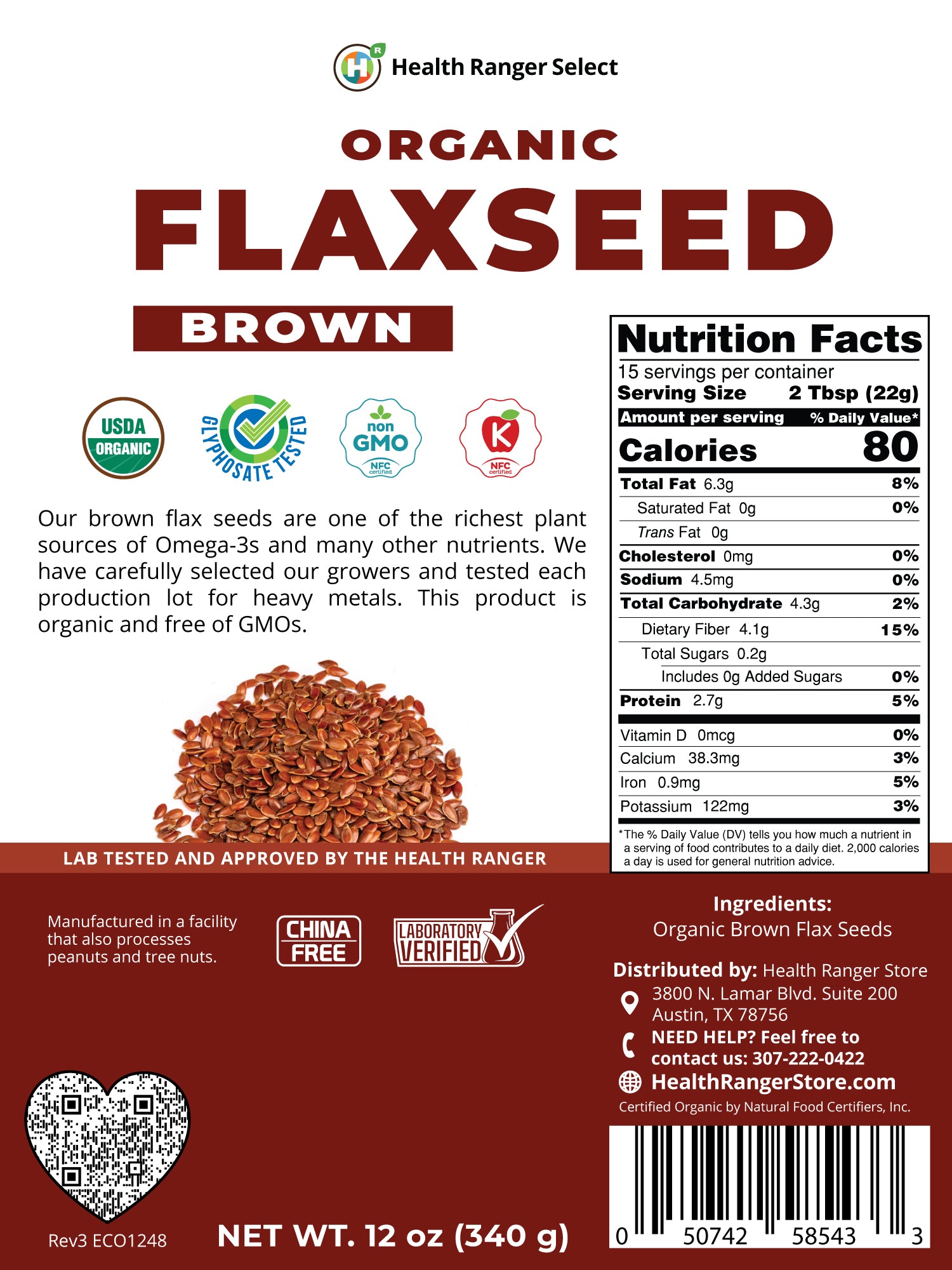 Organic Brown Flax Seed 12 oz (340g)