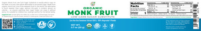 Organic Monk Fruit Extract Powder - Low Carb Sugar Substitute 0.7oz (20g)