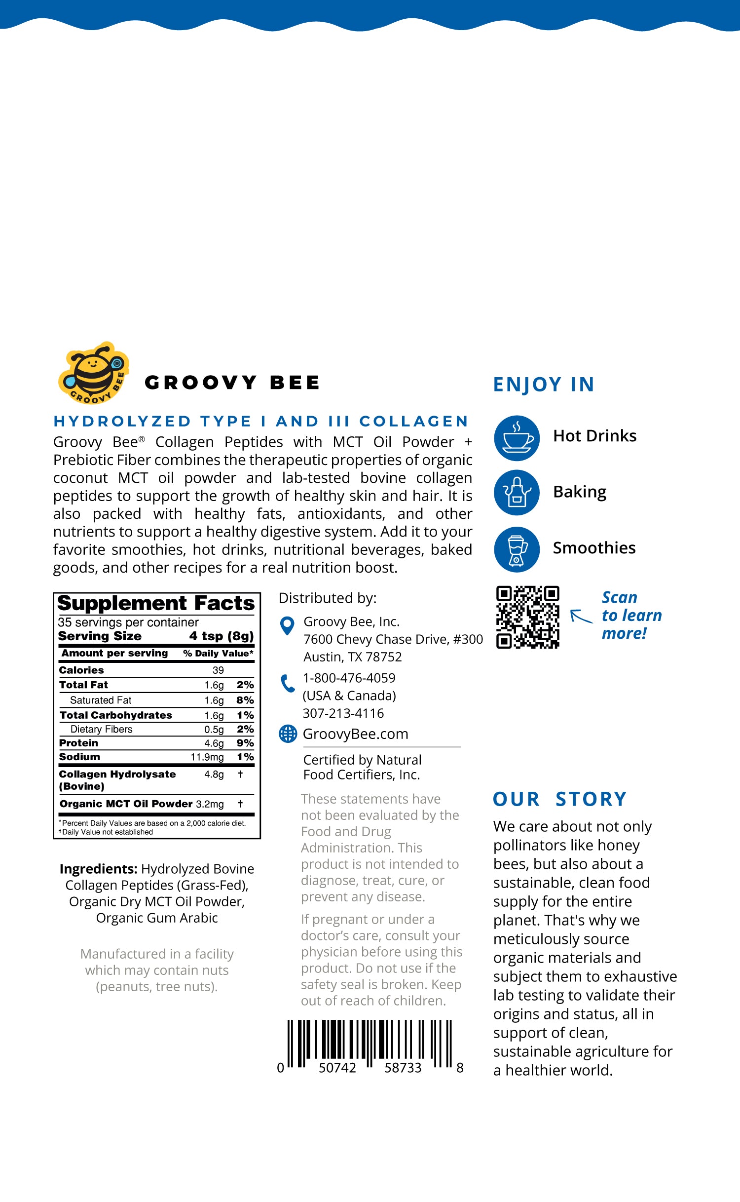 Collagen Peptides + MCT Oil Powder + Prebiotic Fiber - Unflavored 10 oz (283g)