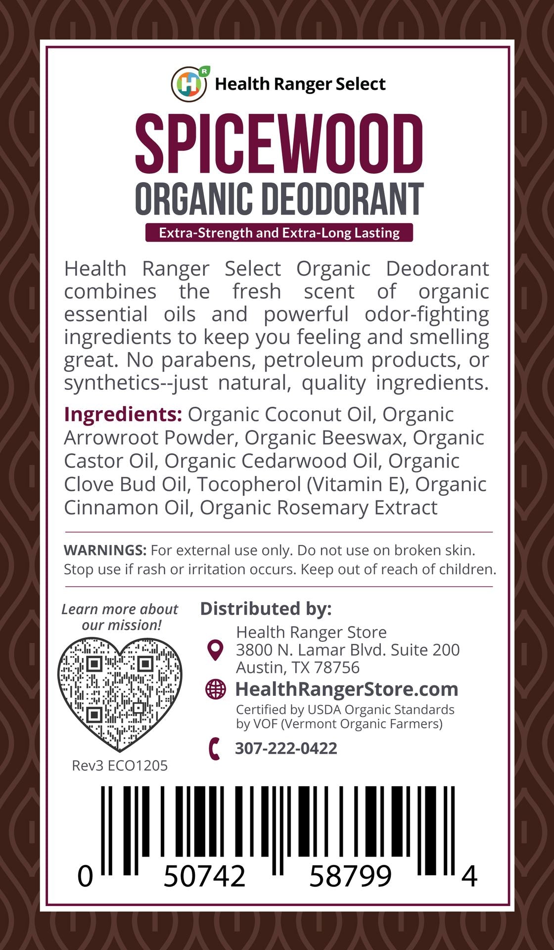 Organic Spicewood Deodorant 3 oz (90 g)