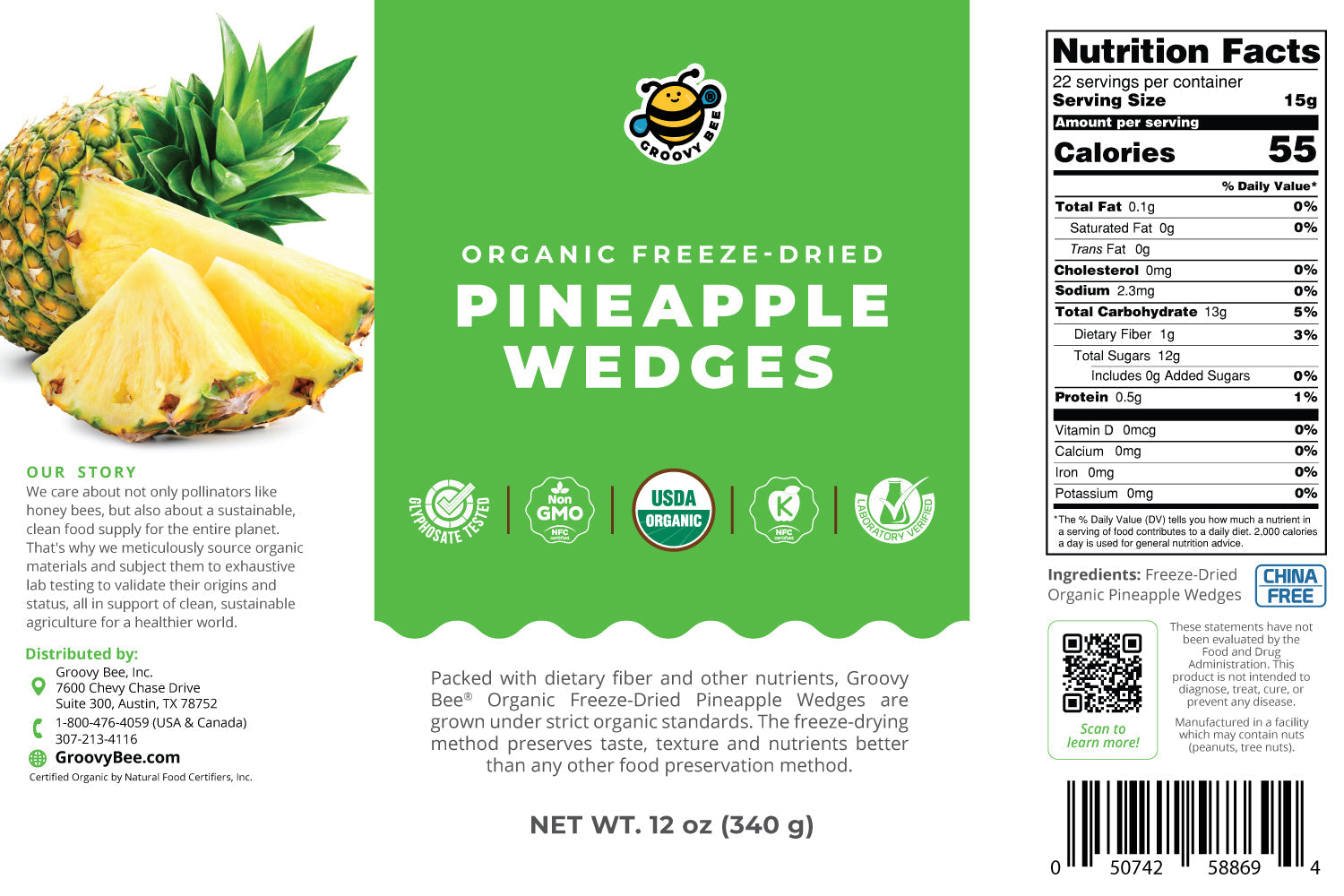 Groovy Bee® Organic Freeze-Dried Pineapple Wedges