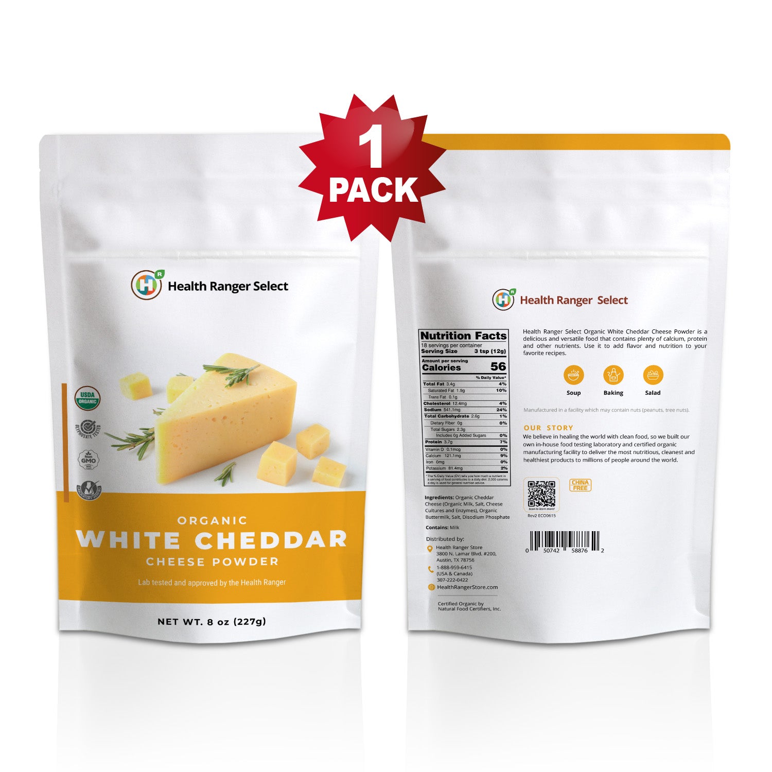 Organic White Cheddar Cheese Powder 8 oz (227g)