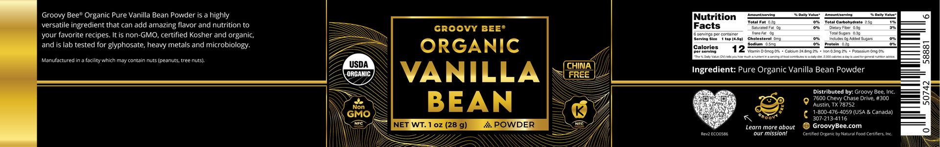 Organic Vanilla Bean Powder 1 oz (28g)