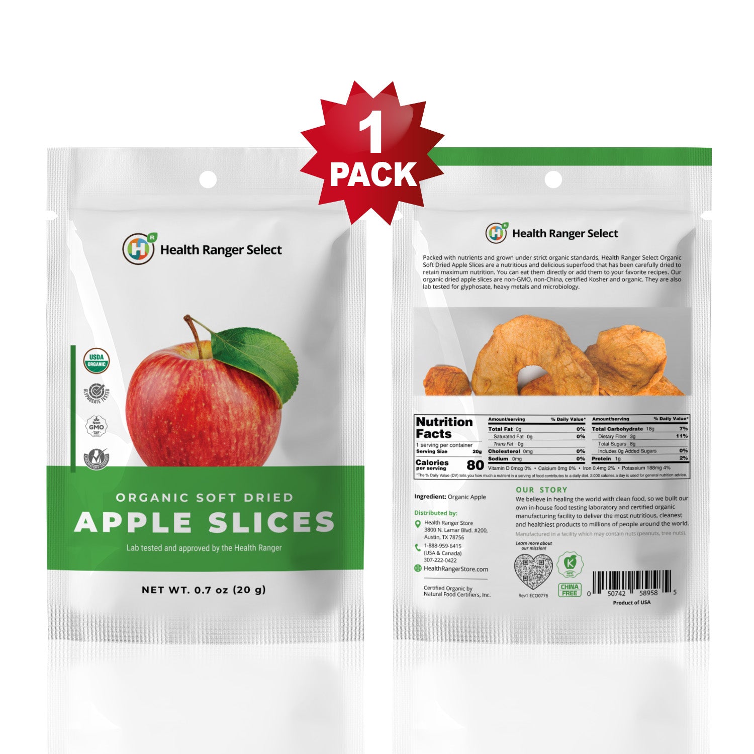 Organic Soft Dried Apple Slices 0.7 oz (20 g)