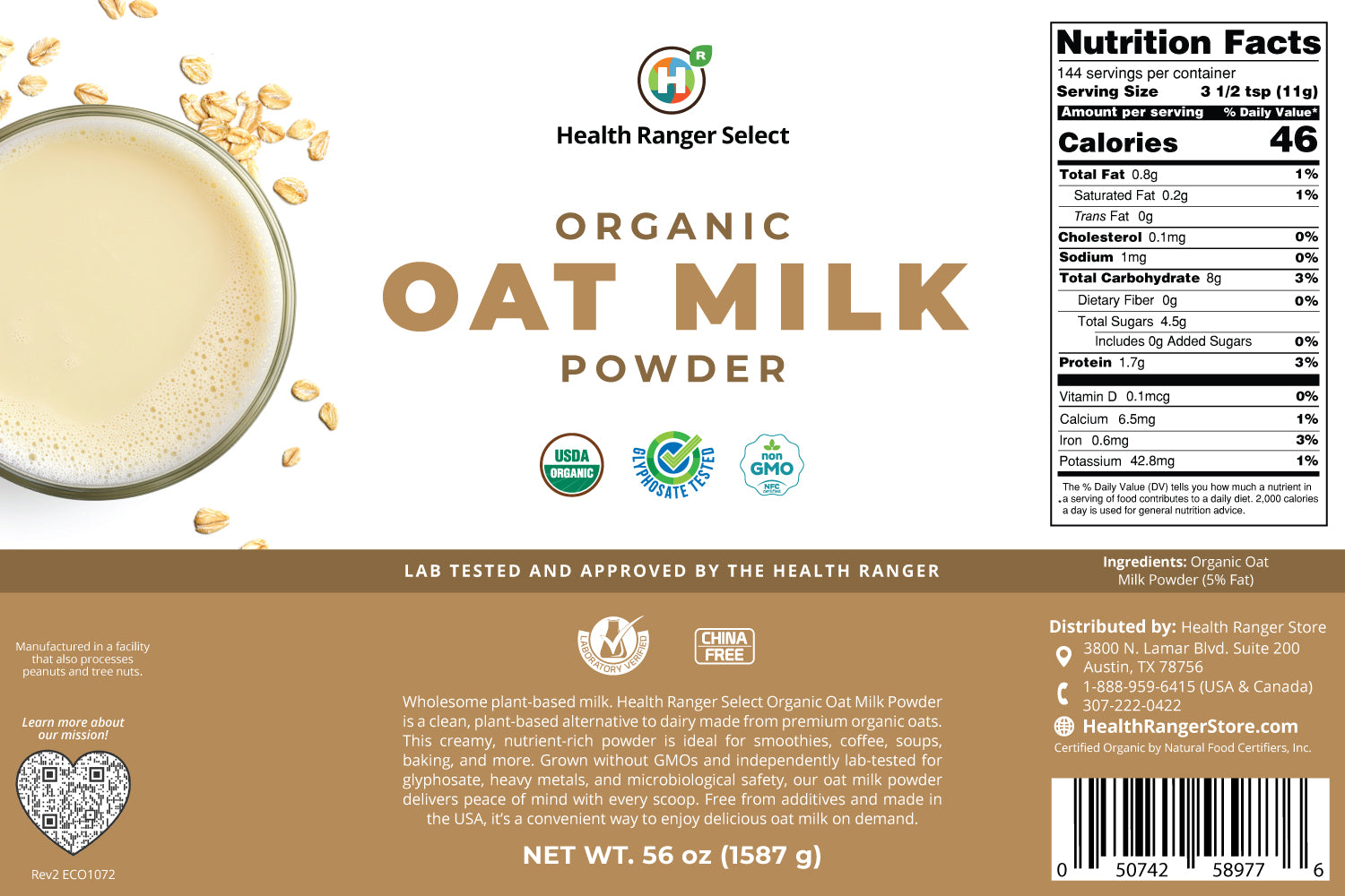 Organic Oat Milk Powder 56 oz (