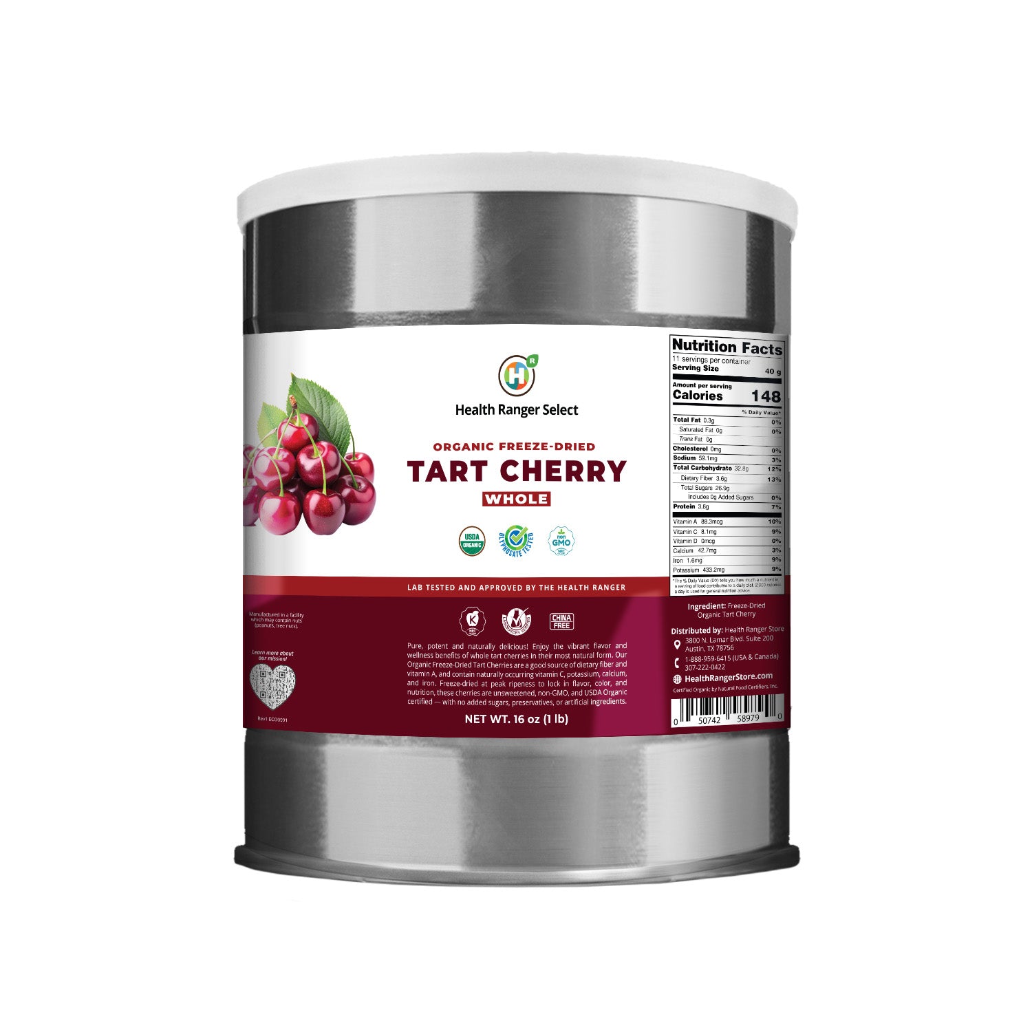 Organic Freeze-Dried Tart Cherry Whole 16 oz (1 Lb)