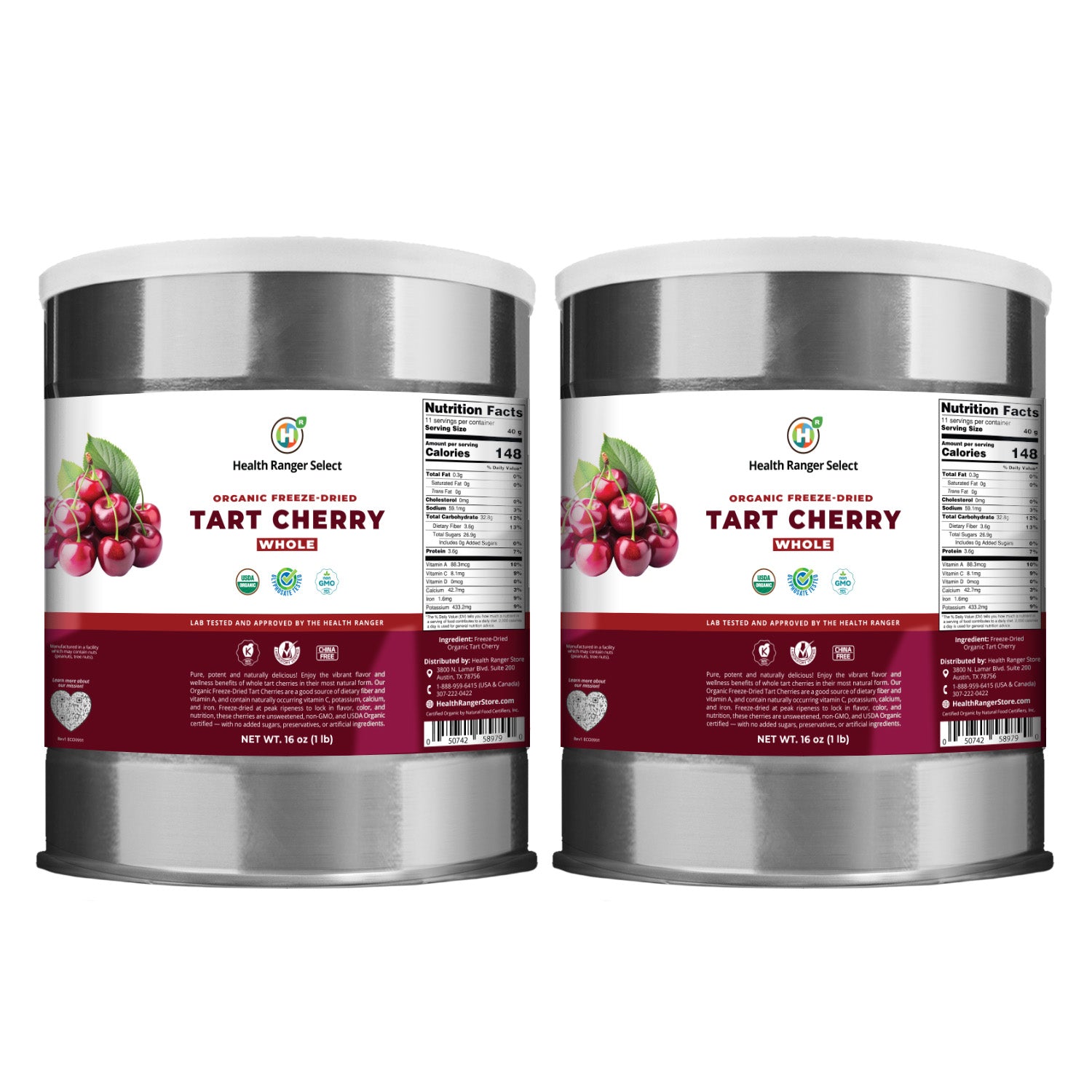 Organic Freeze-Dried Tart Cherry Whole 16 oz (1 Lb)