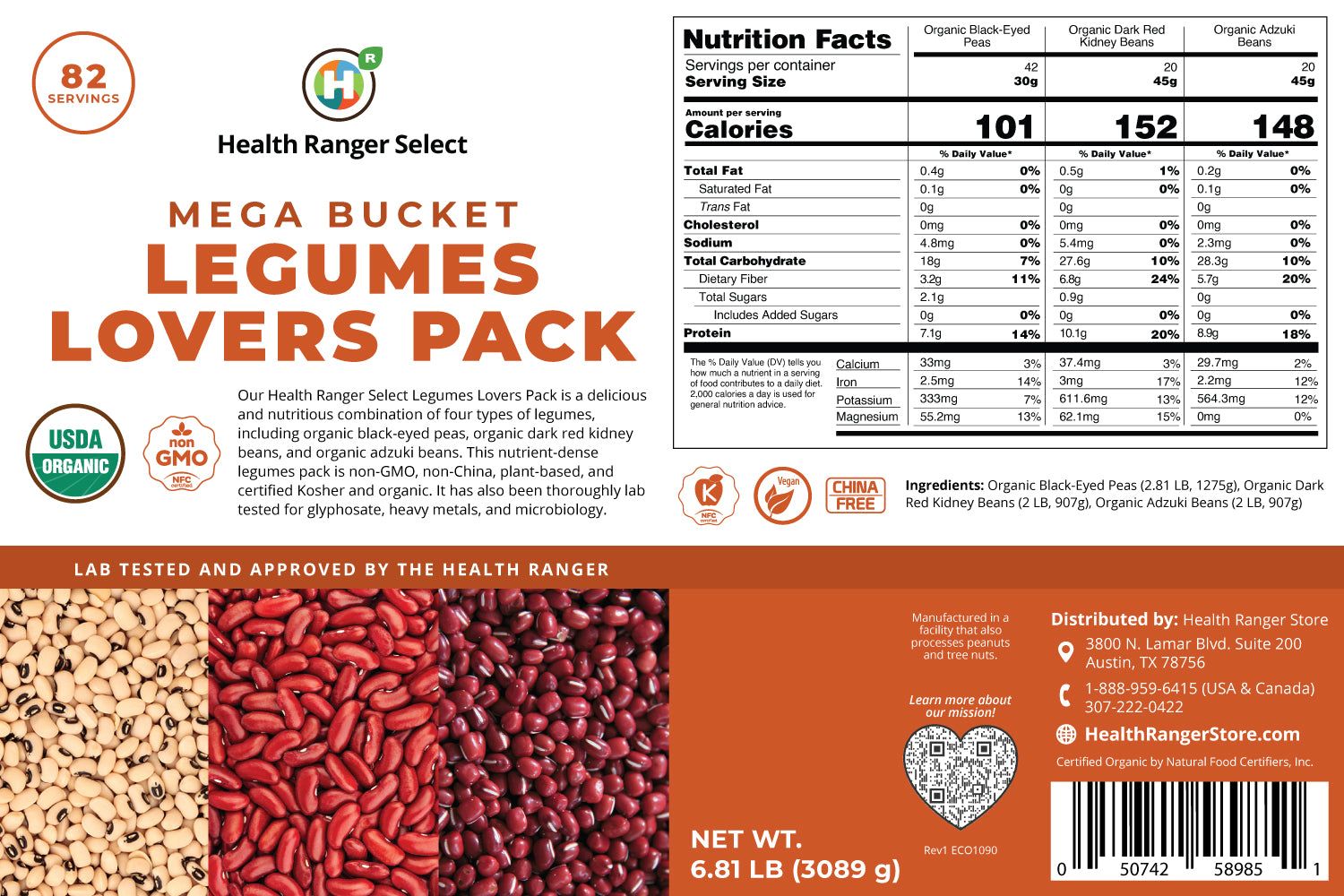 30 Days Food Supply (1 Adult) - Legumes Lovers Pack (6-Buckets)