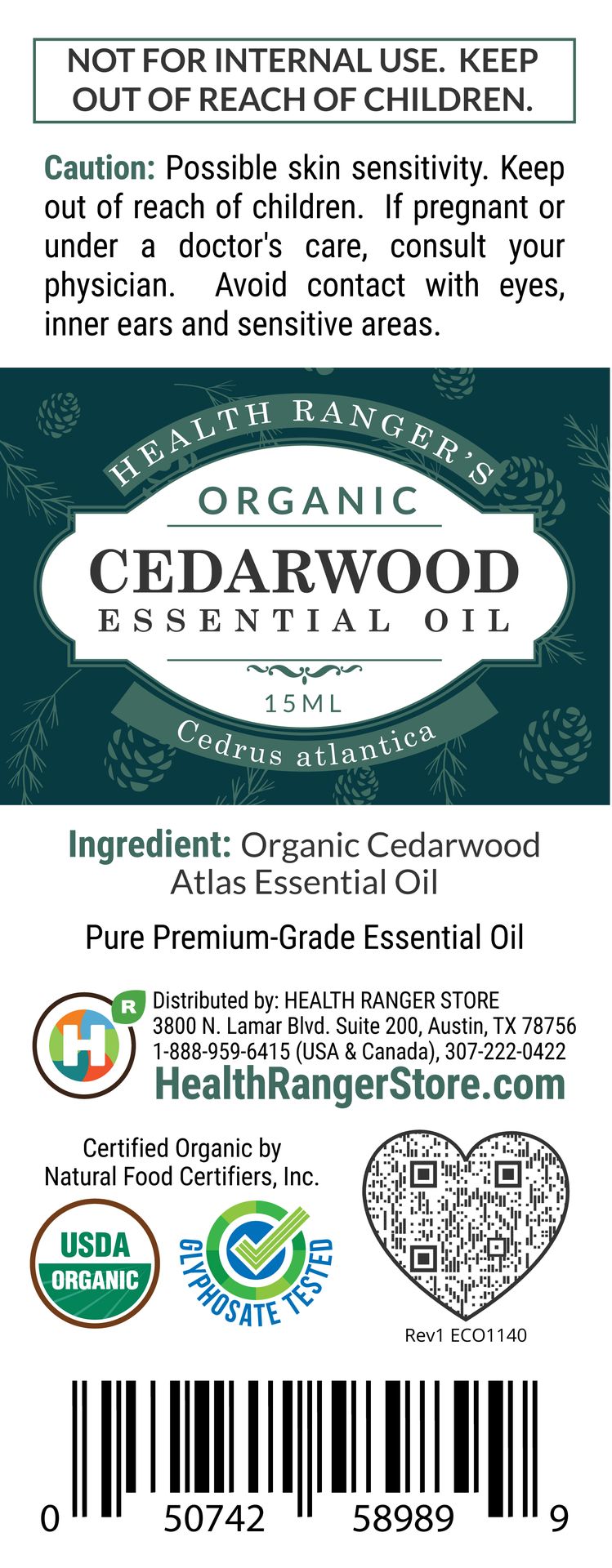 Organic Cedarwood Essential Oil 0.5oz (15ml)