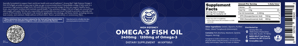 High Potency Omega-3 Fish Oil 2400mg | 1200mg of Omega 3 (60 Softgels)