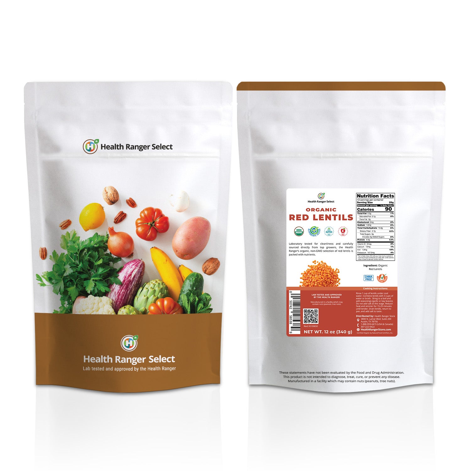 Organic Red Lentils 12 oz (340g)