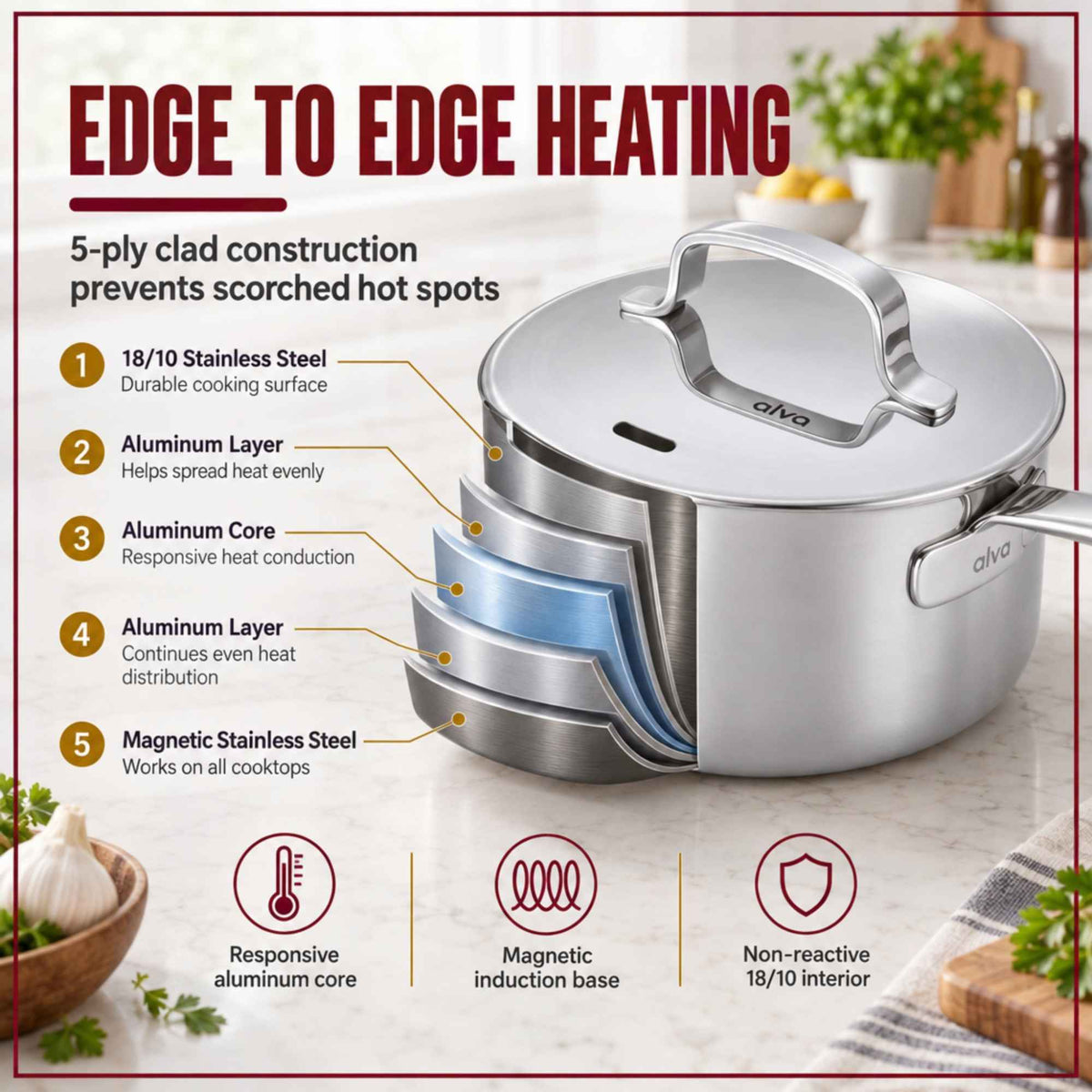 5-Ply Stainless Saucepan with Lid