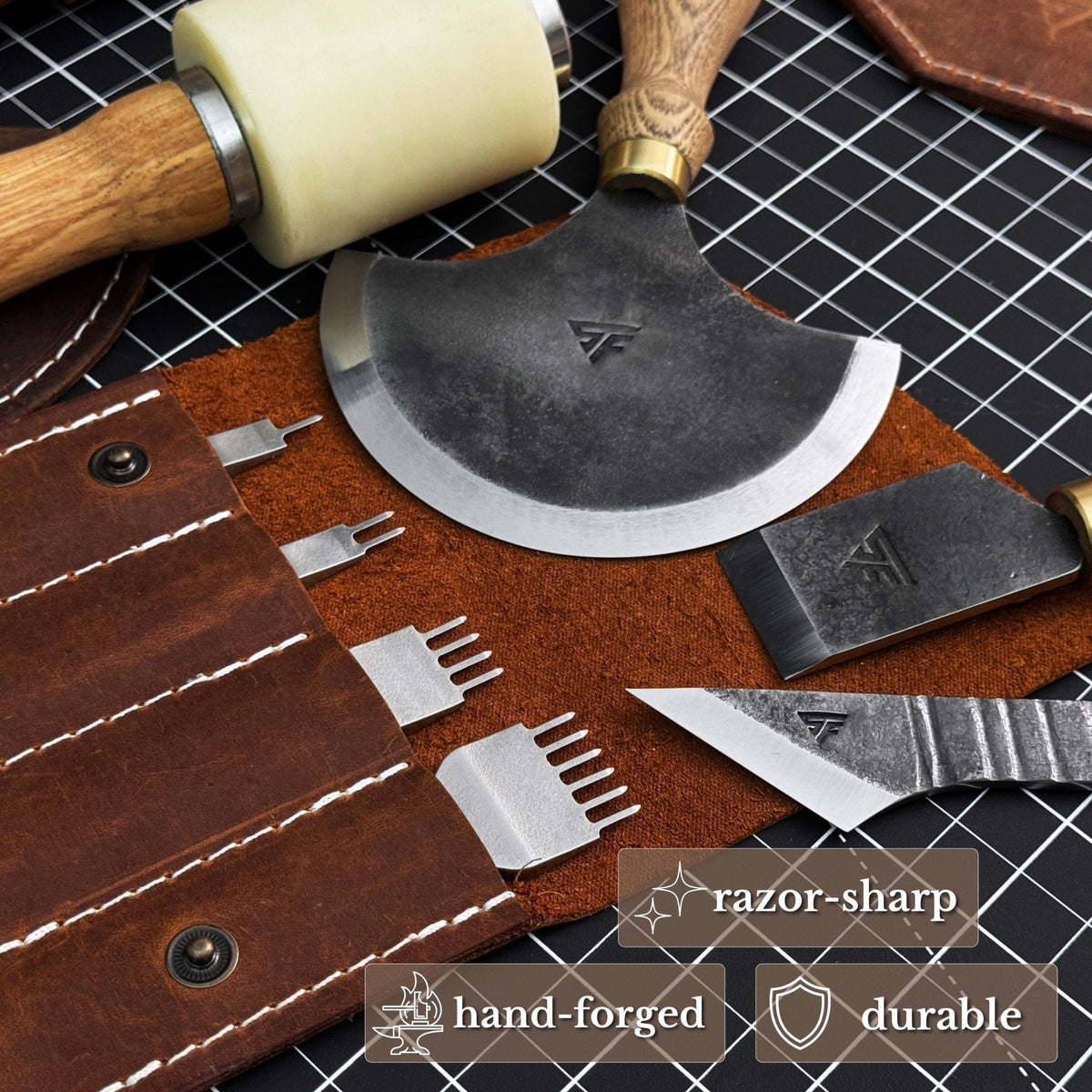 5-Piece Leather Working Tool Set With Nylon Mallet