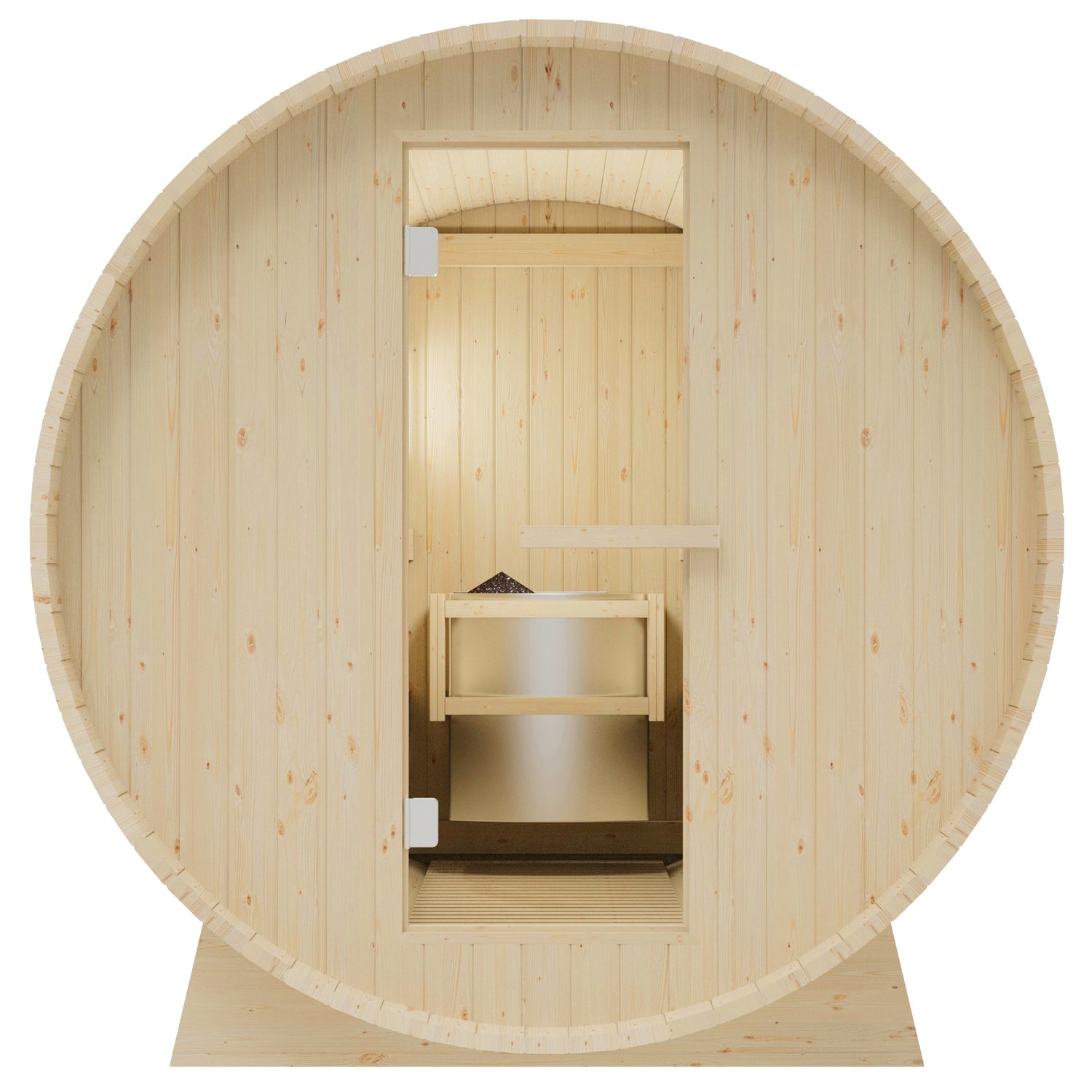Durasage 4-Person Outdoor Barrel Traditional Steam Sauna with Shingled Roof, Glass Door and 6kW Wet or Dry Harvia Heater and Lava Rocks