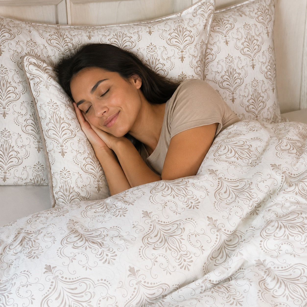 Cooling Bamboo Duvet Cover Set - 100% Viscose from Bamboo - 3pc- Damask