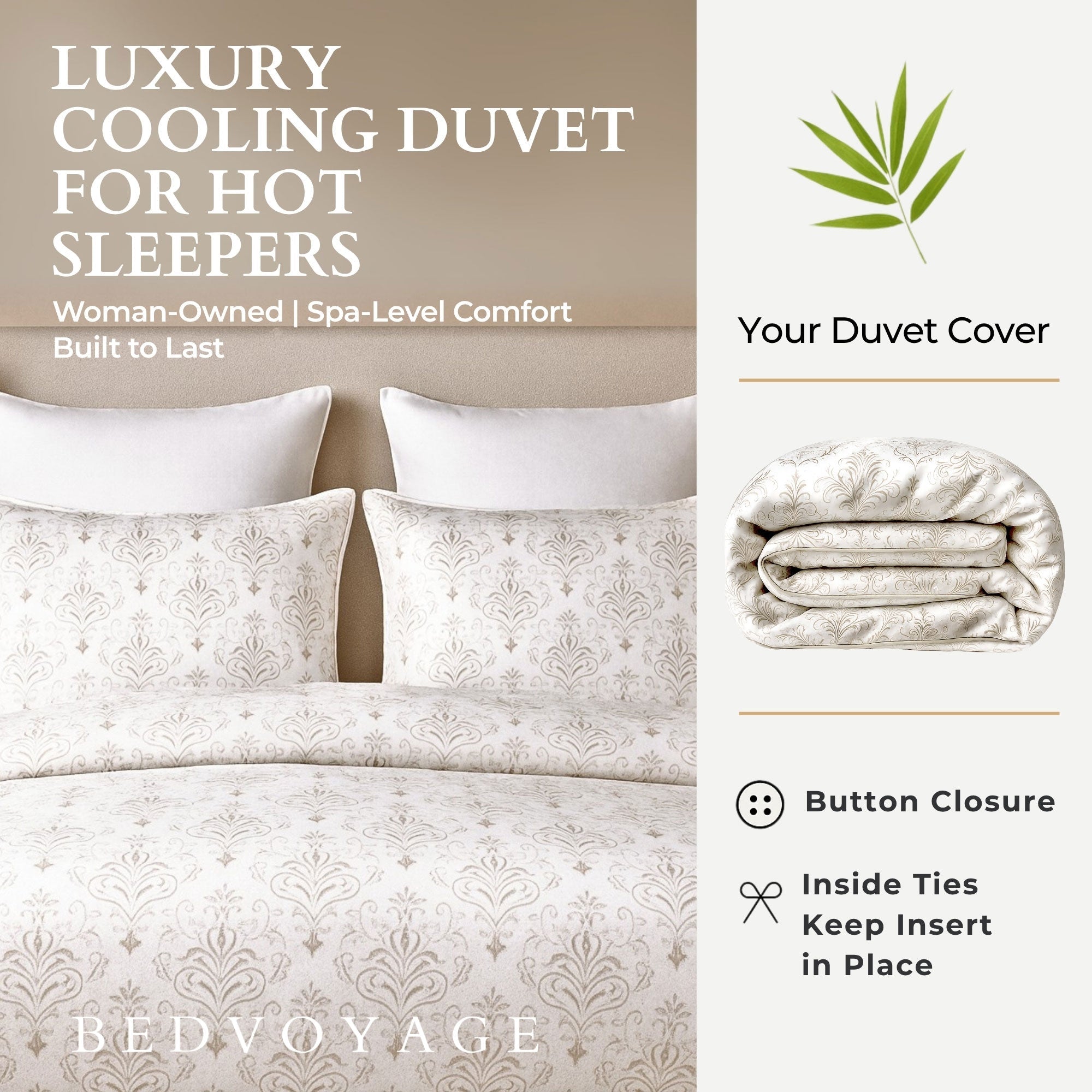 Bamboo Duvet Cover – 100% Viscose from Bamboo - Champagne Damask
