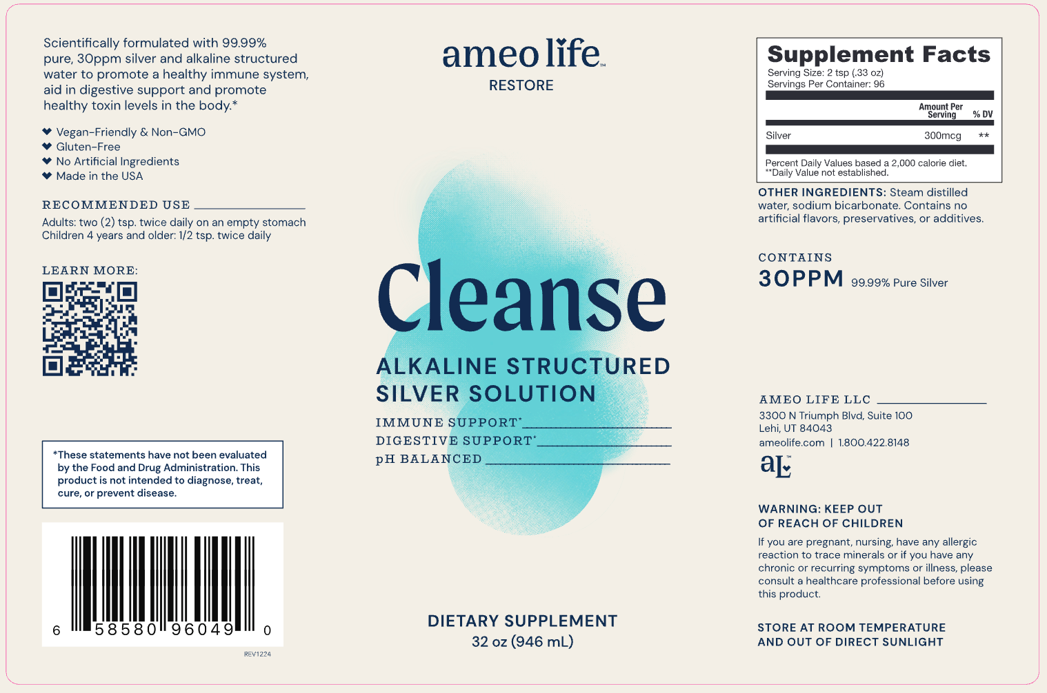 Cleanse Alkaline Silver Solution 32 oz (946ml)