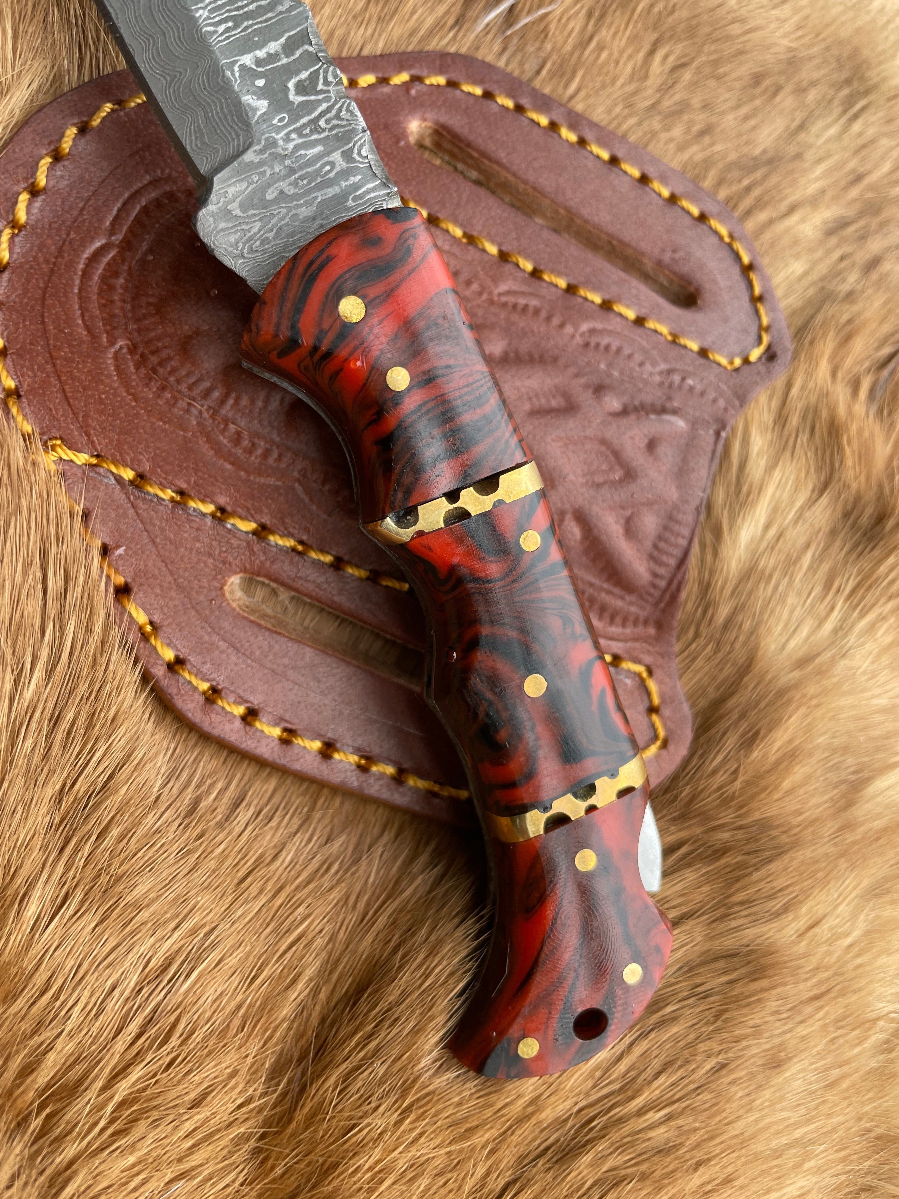 POCKET KNIFE RED RESIN WOOD 6.5&