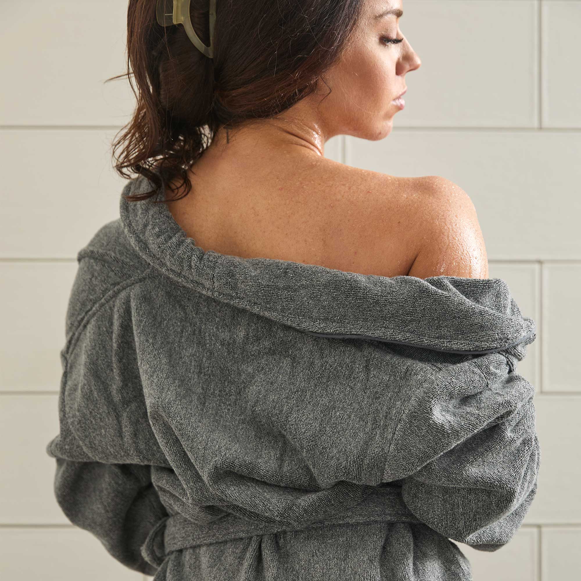 Bamboo Cotton Bath Robe - Charcoal