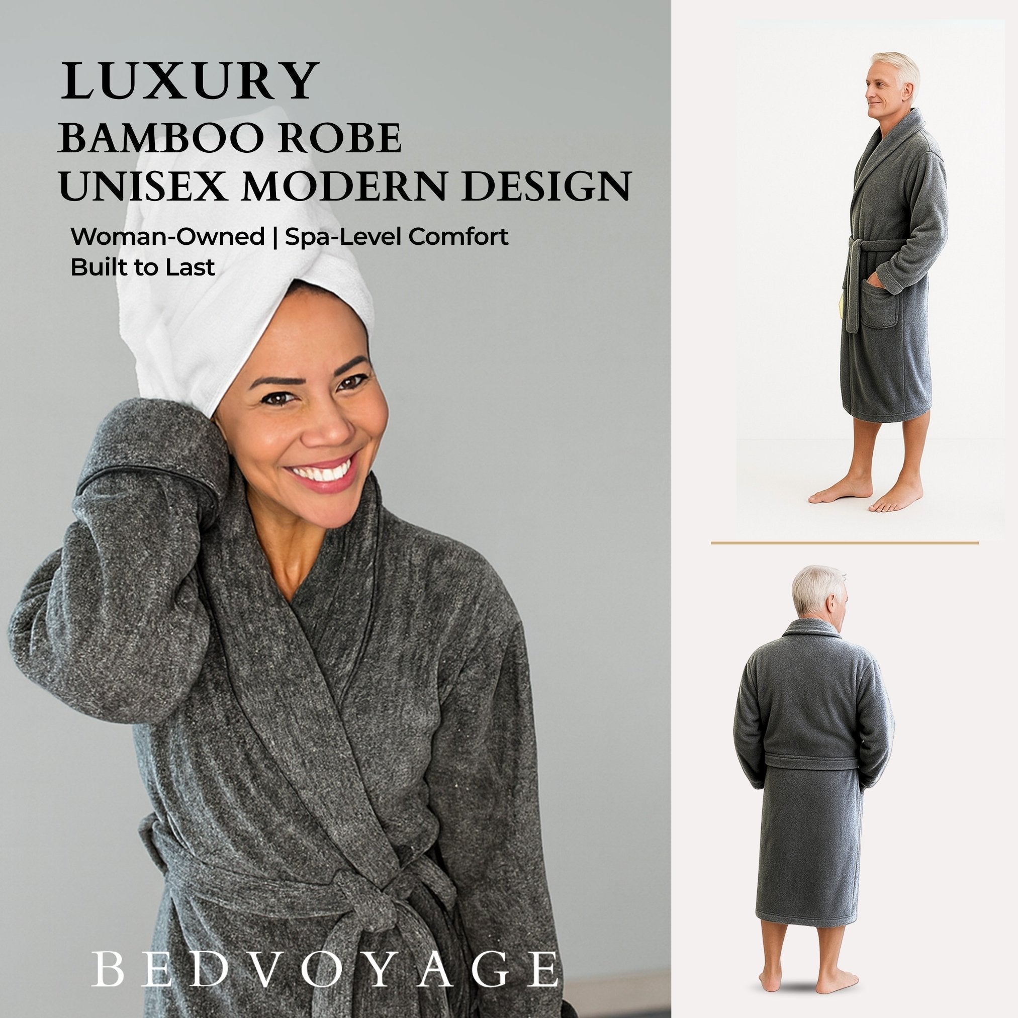 Bamboo Cotton Bath Robe - Charcoal
