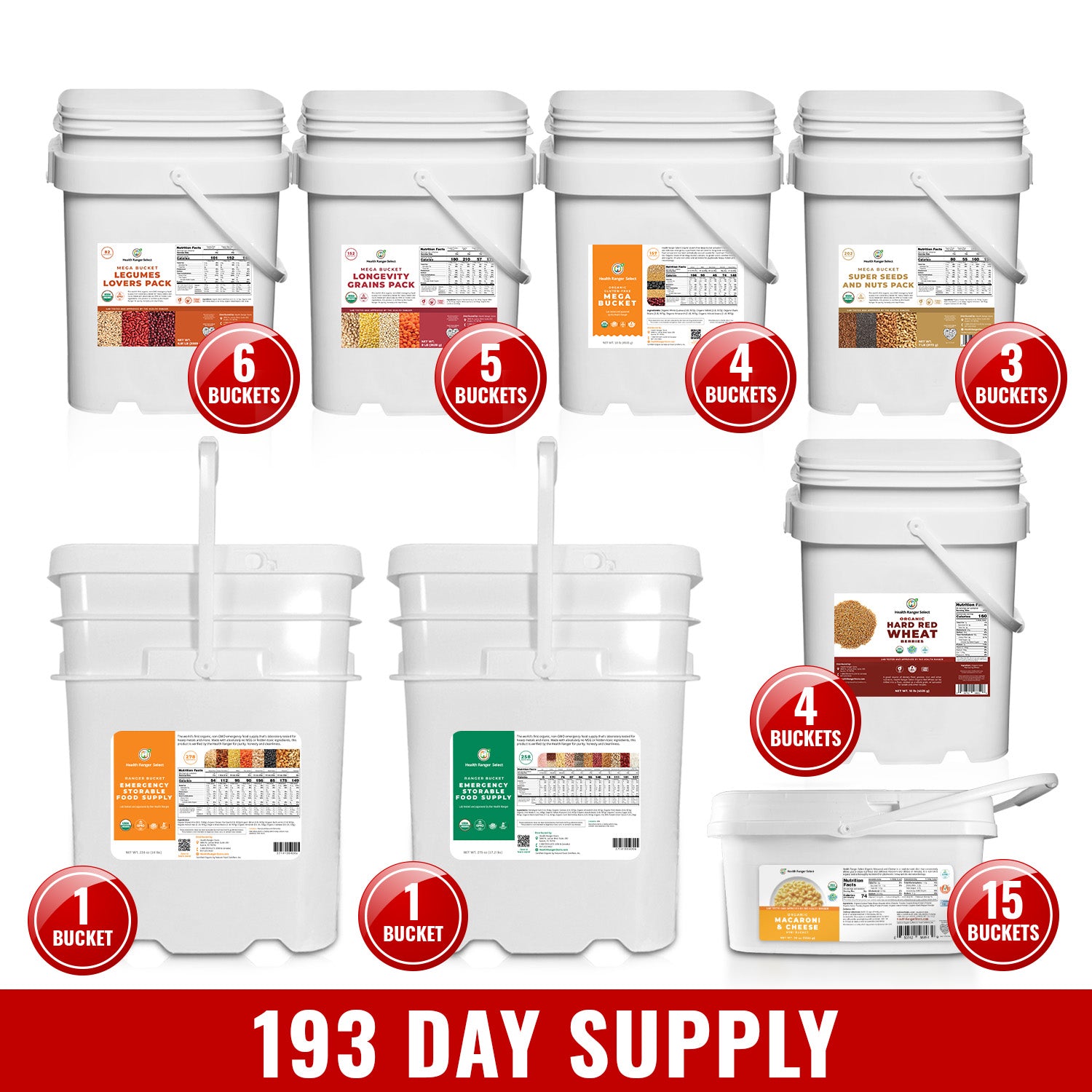 Organic Emergency Storable Food Supply - 193 Days For 1 Adult