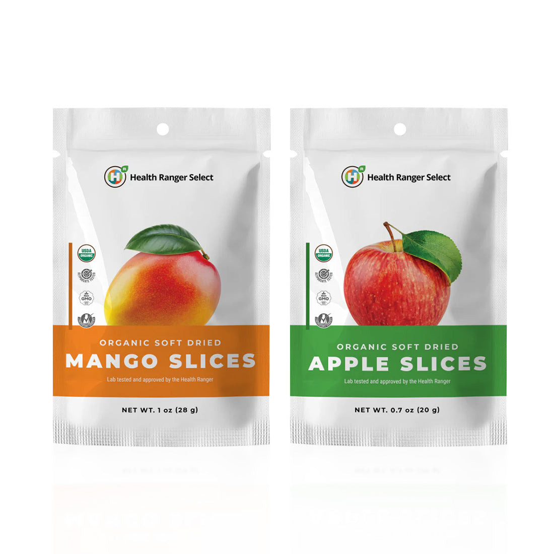 Organic Soft Dried Apple Slices 0.7 oz (20 g) + Organic Dried Mango 1 oz (28 g)
