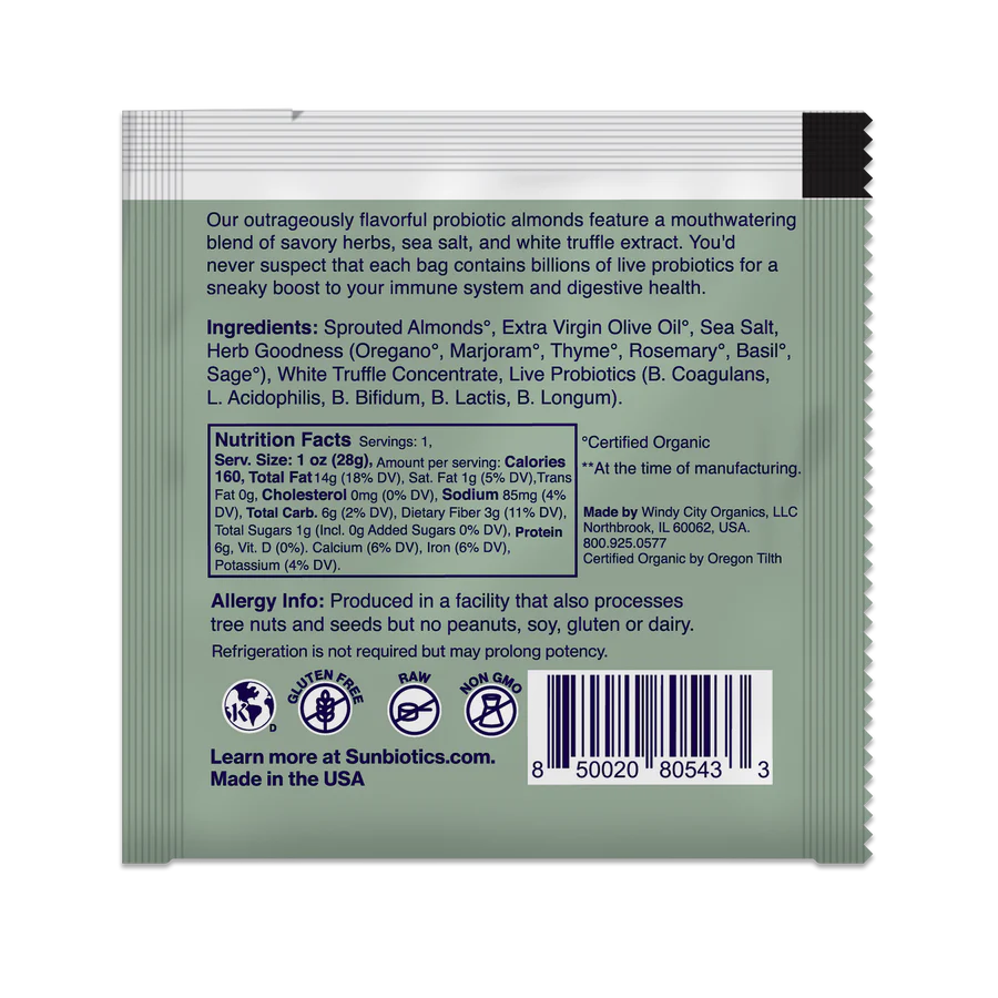 Sunbiotics Activated Almonds - Infused with Probiotics - Truffle & Herb 1 oz (28g)