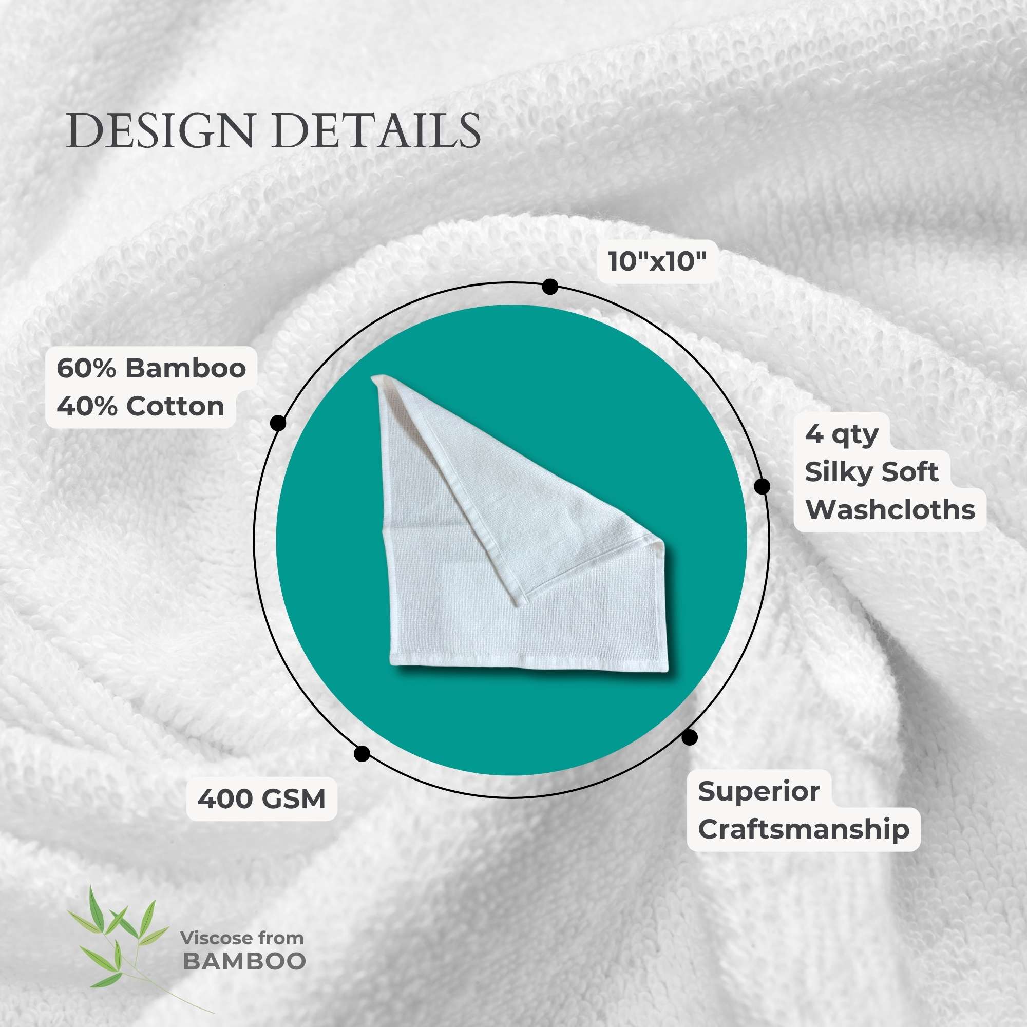 Bamboo Refresh Facial and Fingertip 4pc Towel Set