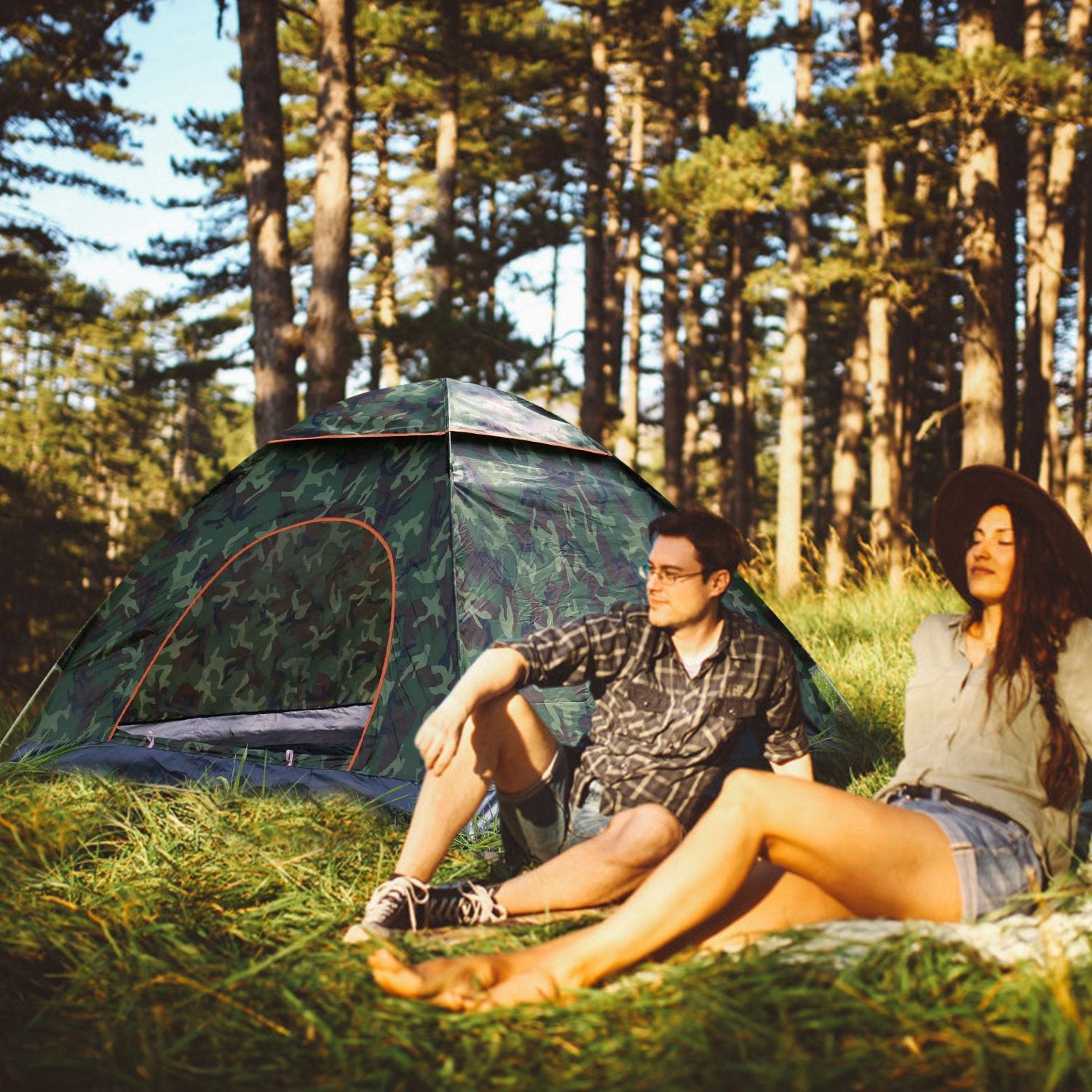 4 Persons Camping Waterproof Tent Pop Up Tent Instant Setup Tent w/2 Mosquito Net Doors Carrying Bag Folding 4 Seasons for Hiking Climbing Adventure F