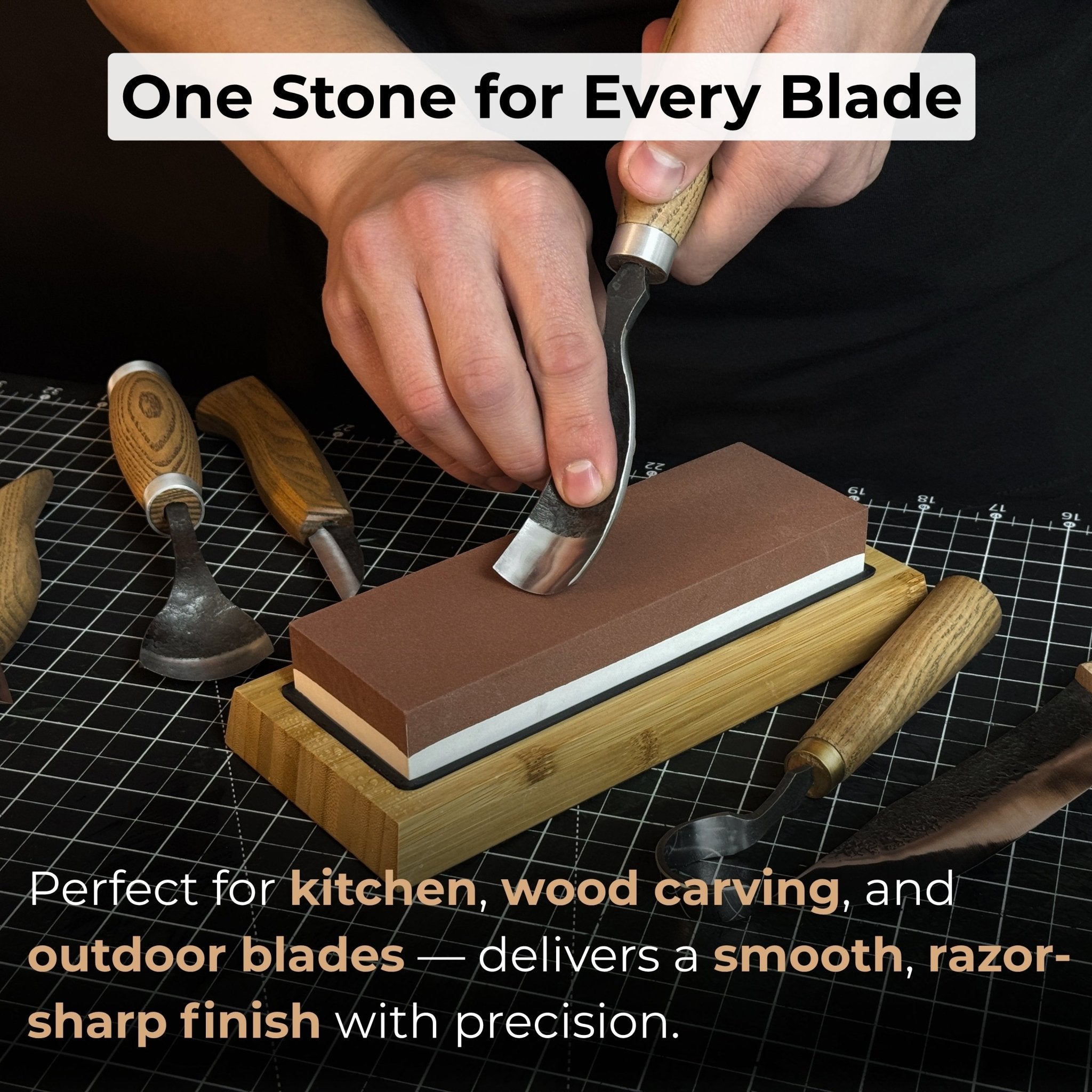 Double-Sided Sharpening Stone with Optional Wooden Stand – Grit