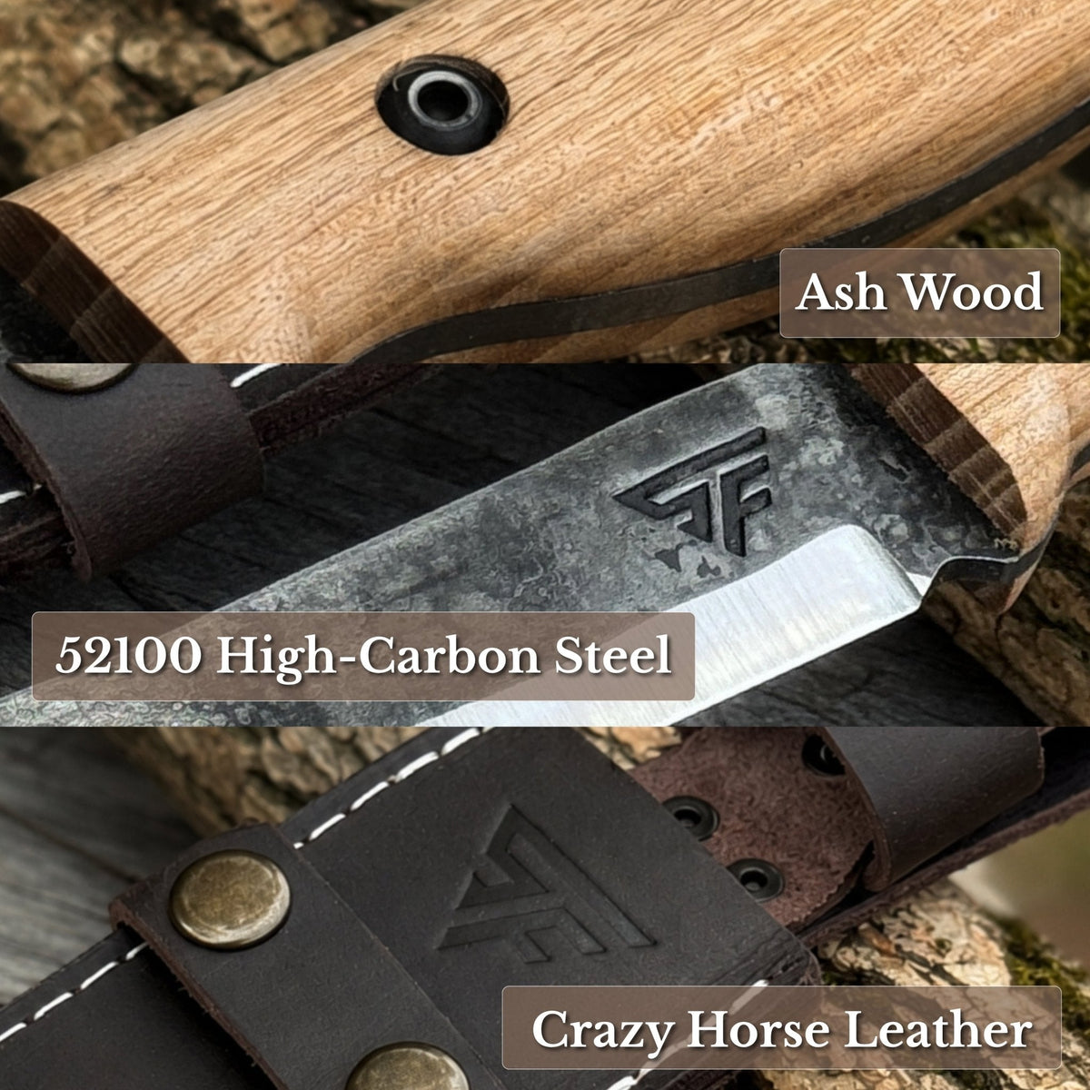 Hand-Forged Bushcraft Knife, 10 cm (3.9 in) Blade with Leather Sheath
