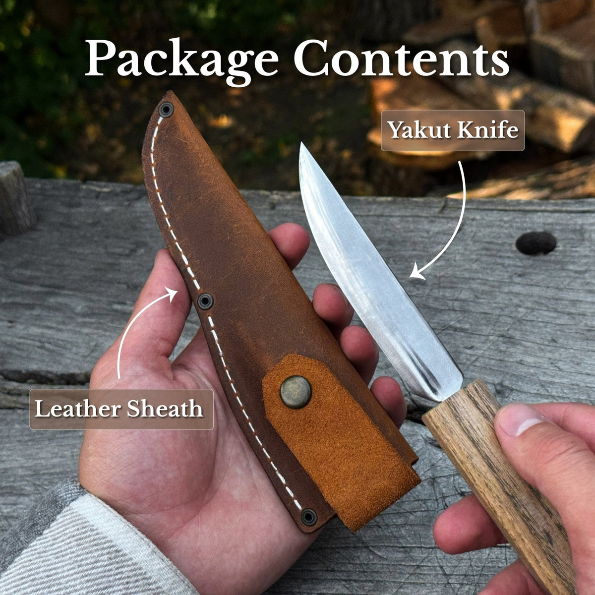 Hand-Forged Yakut Knife with Leather Sheath, 9.5 cm (3.74 inches)