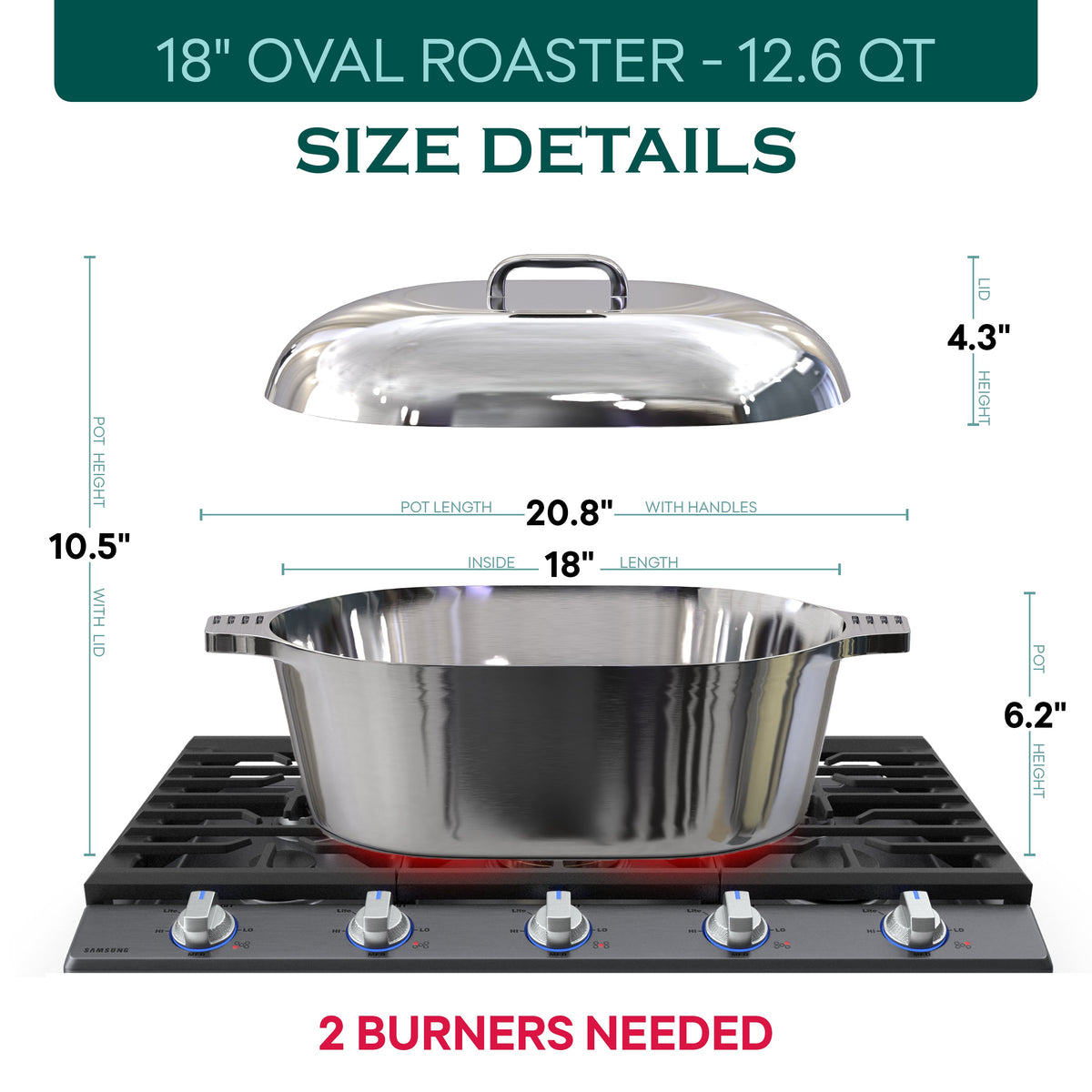 Ultimate Oval Collection - 4-Piece Cast Aluminum Oval Dutch Oven Set Includes 11", 13", 15" & 18" Ovals