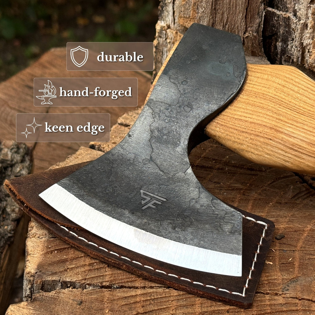 Small Carving Axe with Leather Sheath, 0.47 kg (1 lb)