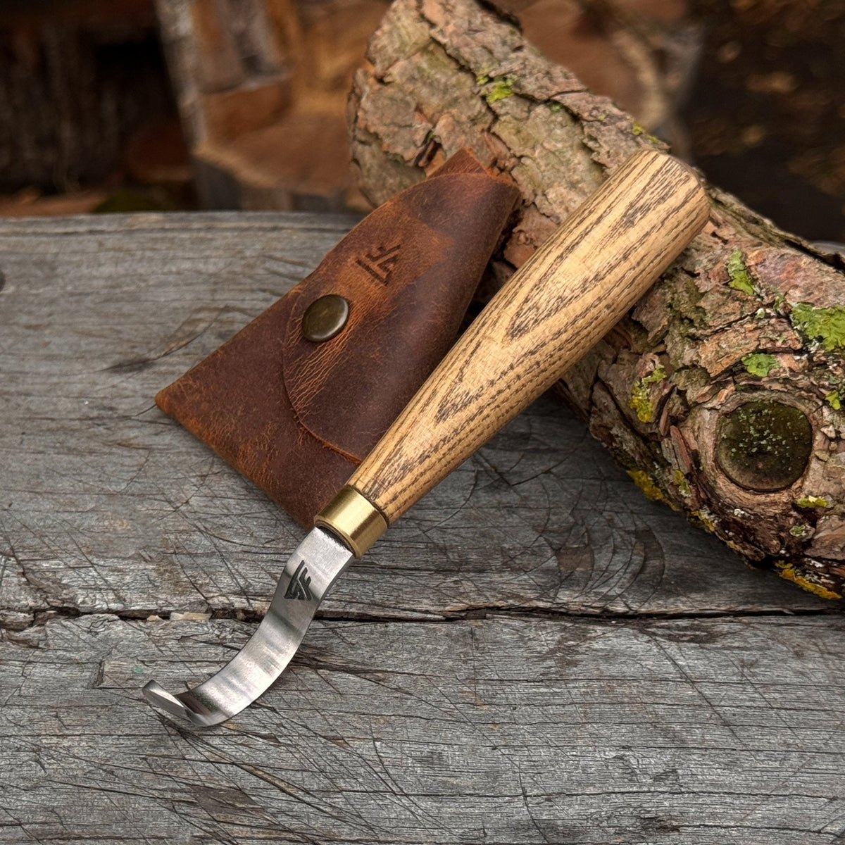 Spoon Carving Hook Knife with Leather Sheath, 3.5 cm (1.38 inches)