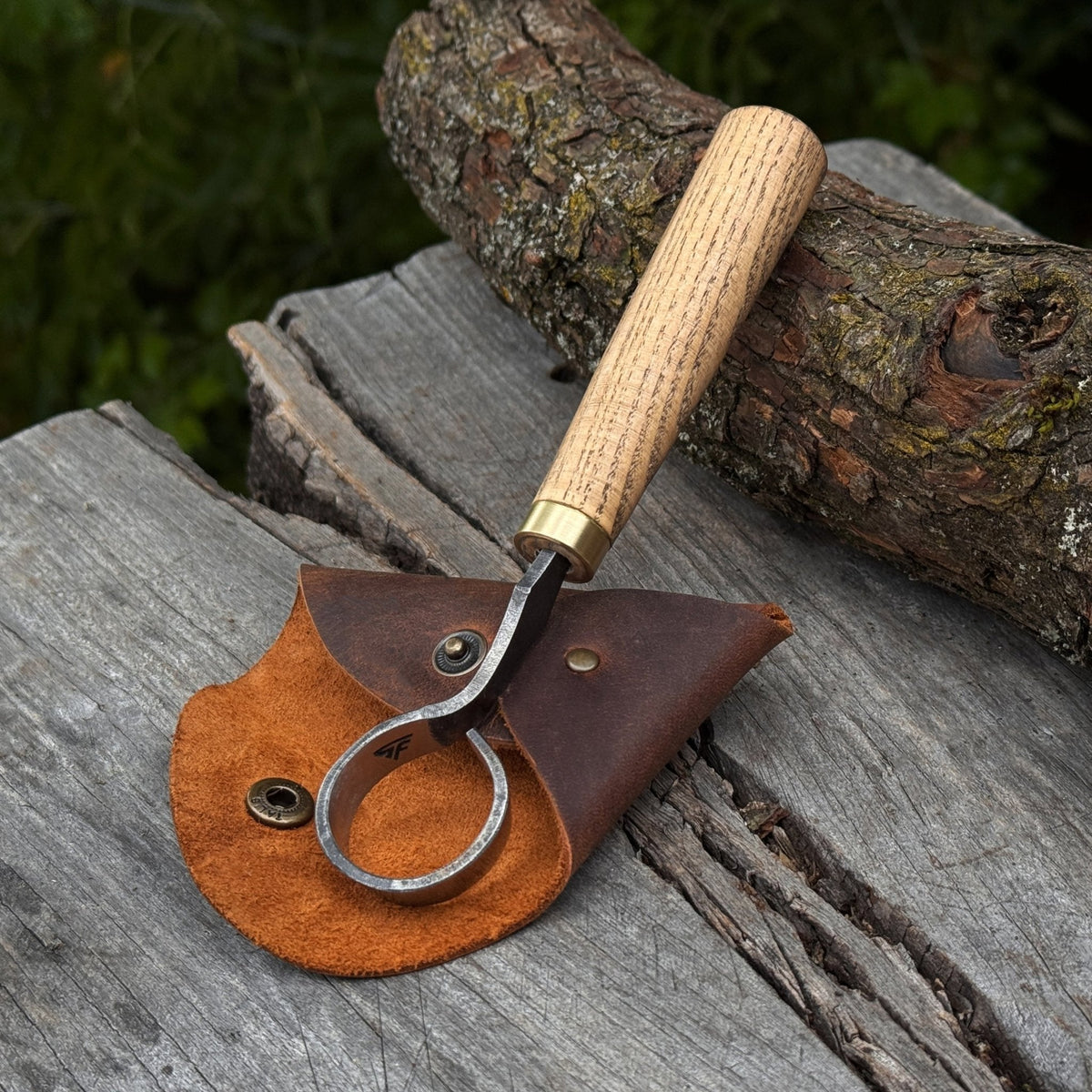 Spoon Carving Scorp (Round) Knife, ⌀3 cm (1.2 inches) with Leather Case