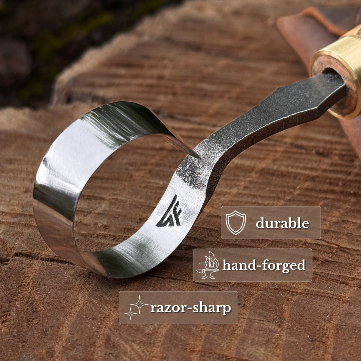 Spoon Carving Scorp (Round) Knife, ⌀3 cm (1.2 inches) with Leather Case