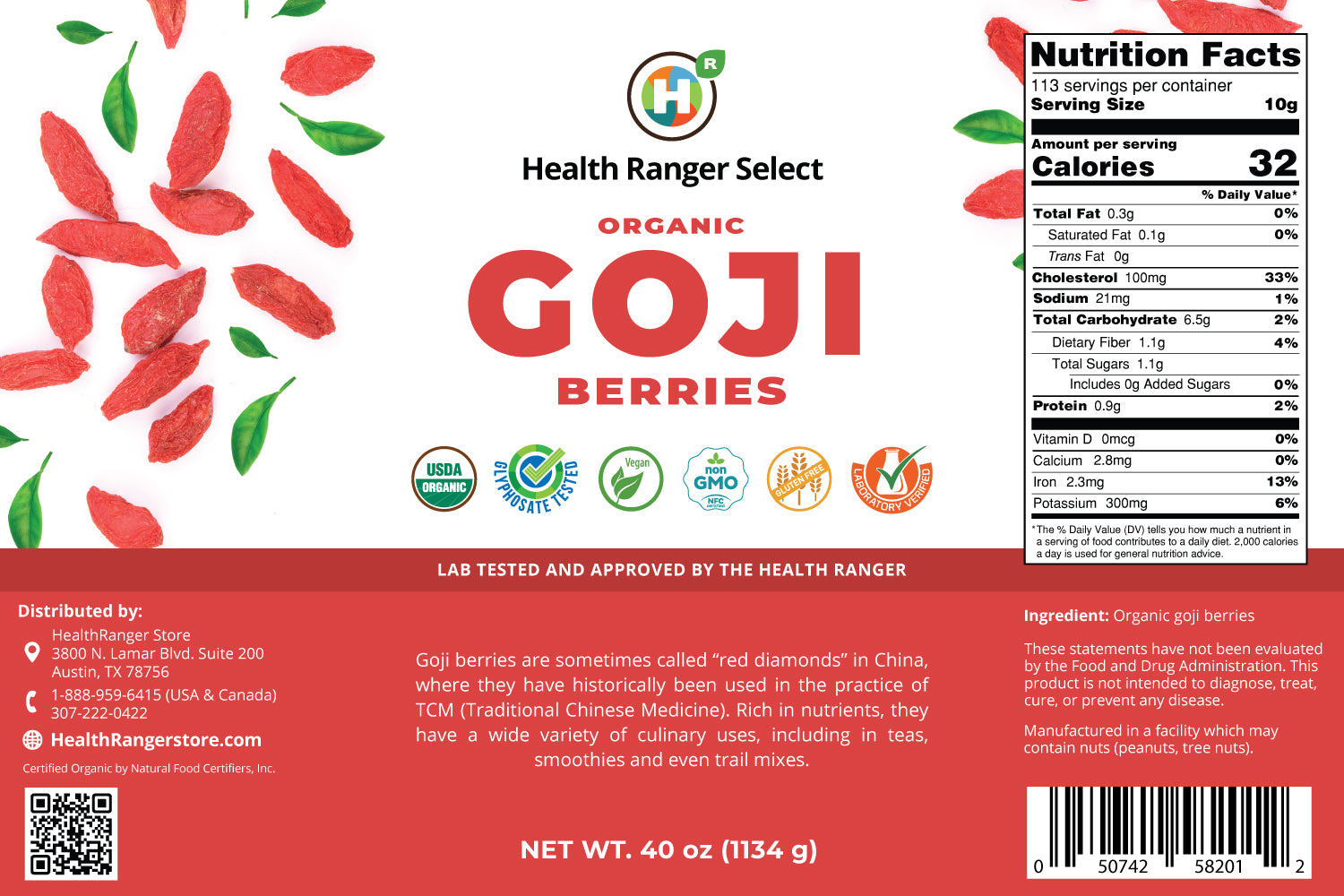 Organic Goji Berries (40oz,