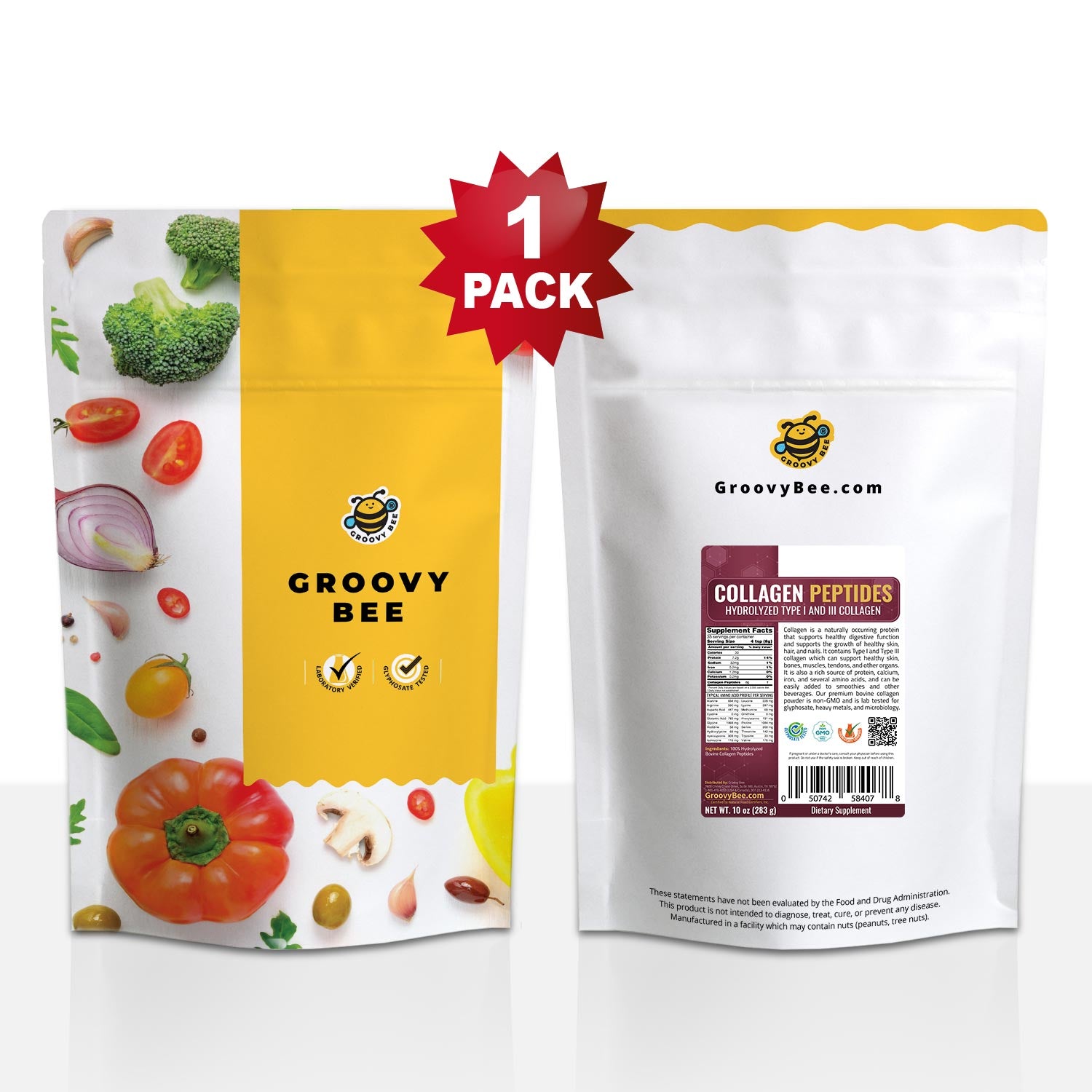 Collagen Peptides - Hydrolyzed Type I and III Collagen 10oz (283g) + Organic Super C Berry Blend 5oz (141g) Combo Pack