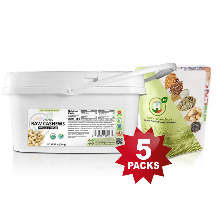 Mini-Bucket - Organic Raw Cashews (Whole & Pieces) 60 oz (1700 g)